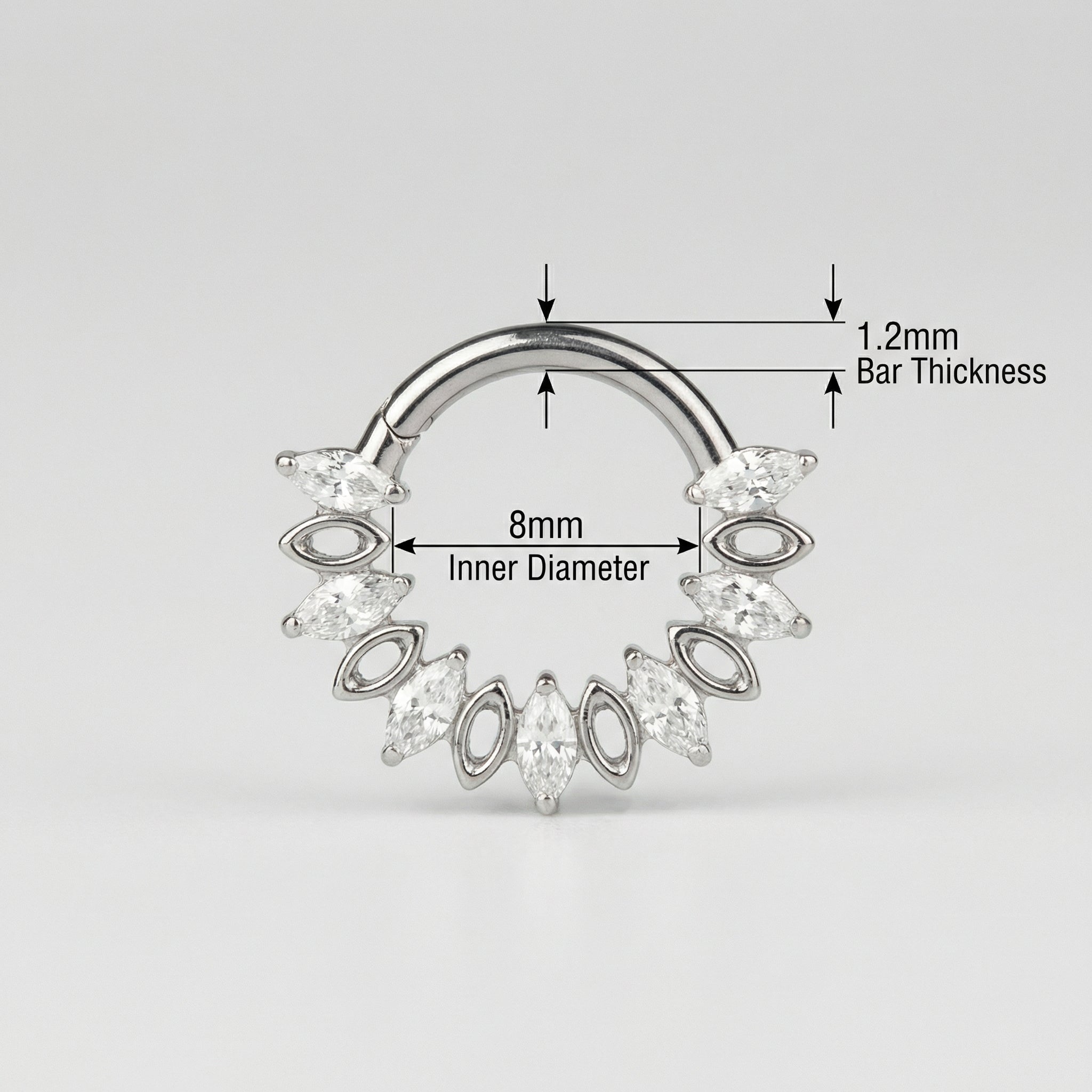 Hidden Helix Piercing Jewelry - Dimension chart for silver