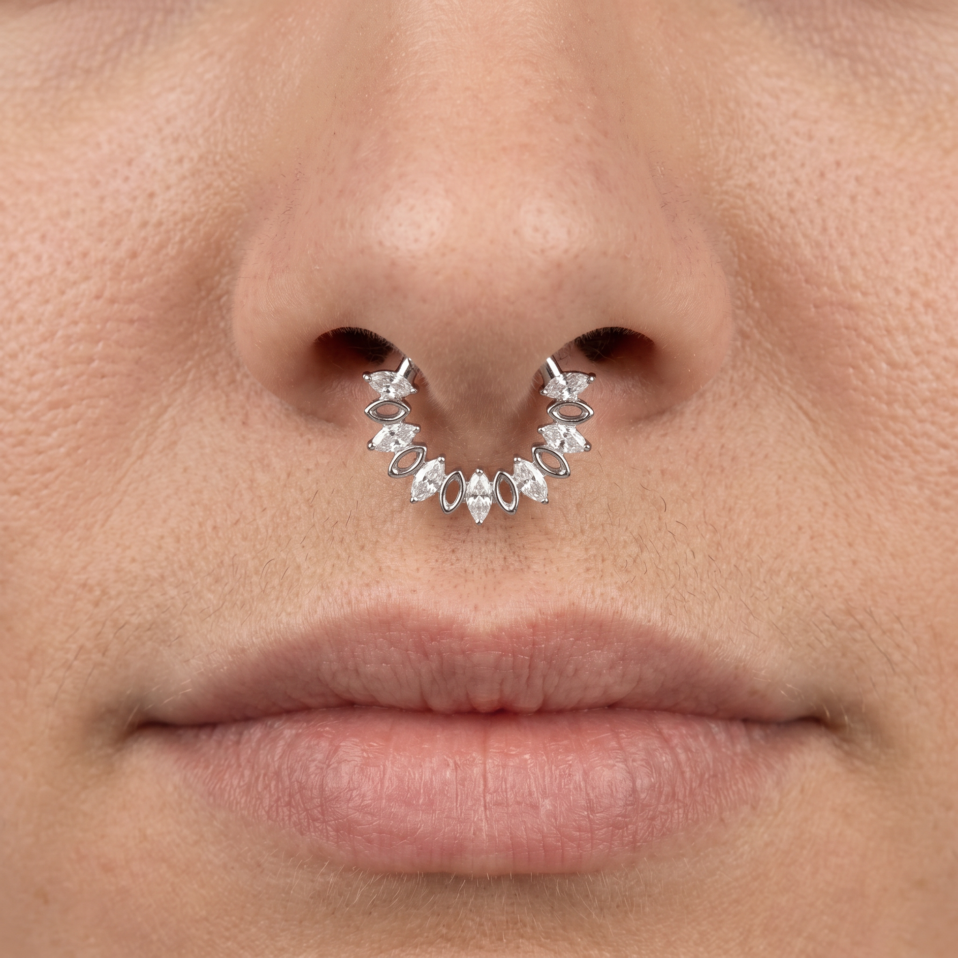Hidden Helix Piercing Jewelry - Silver marquise cluster clicker