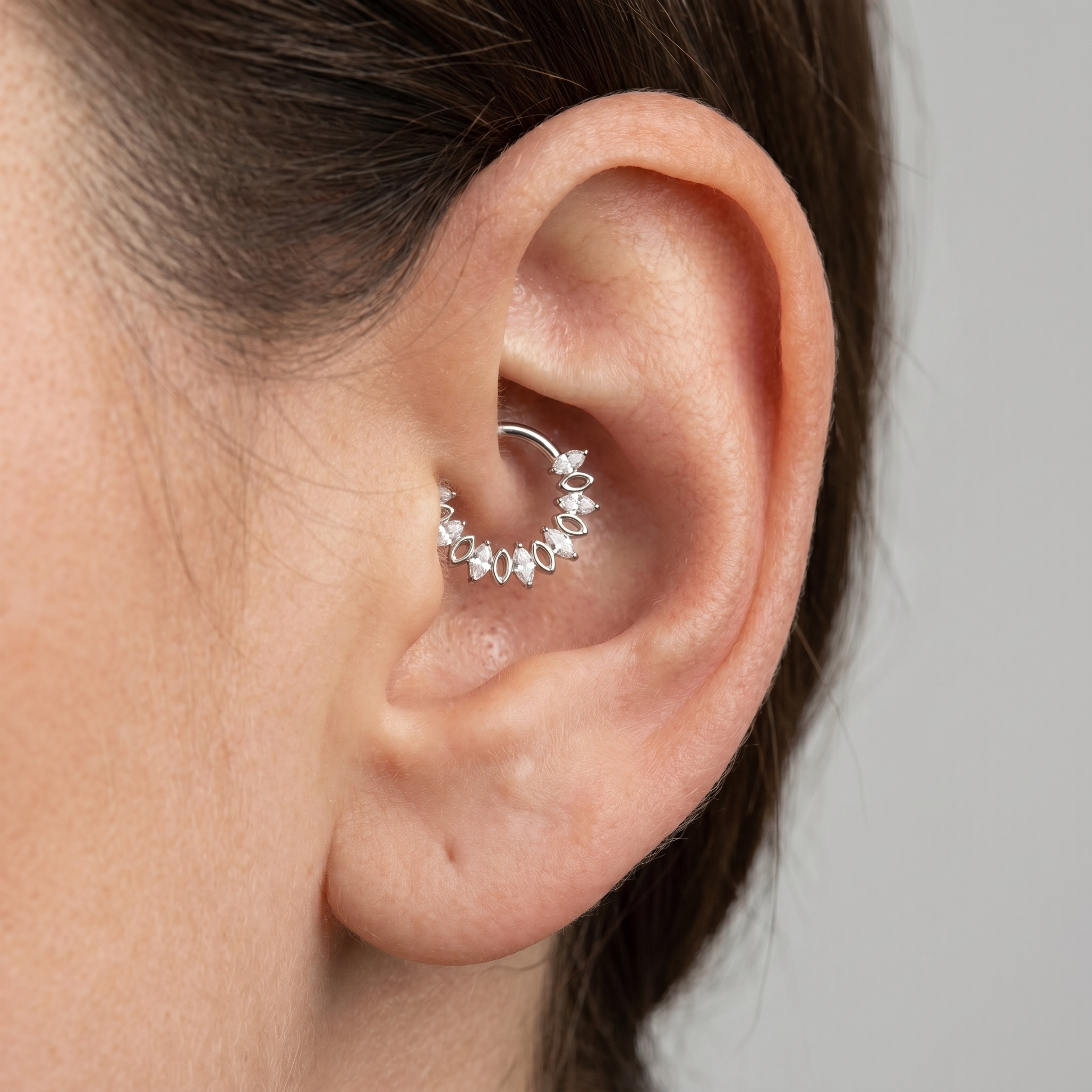 Hidden Helix Piercing Jewelry - Silver marquise zircon cluster