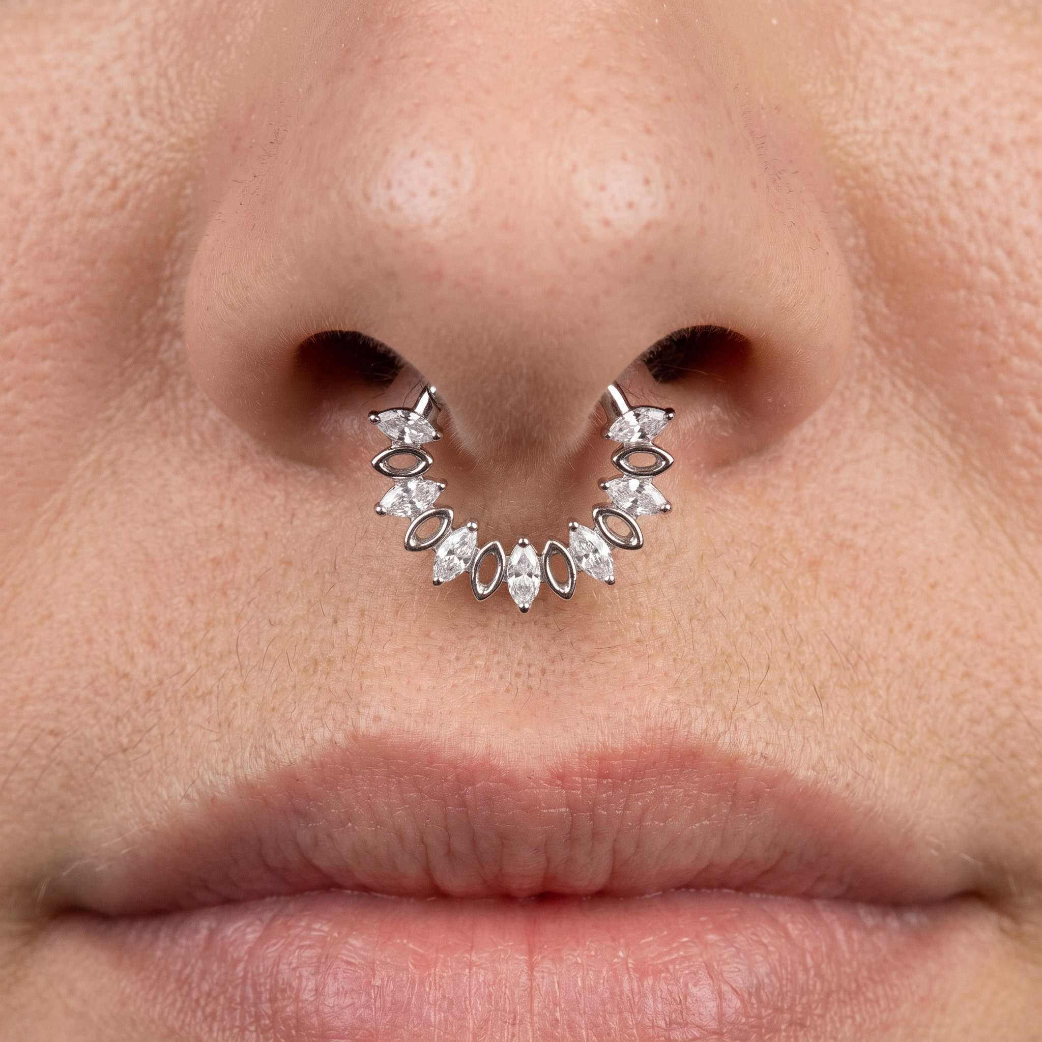 Silver marquise zircon cluster stud — septum jewelry placement
