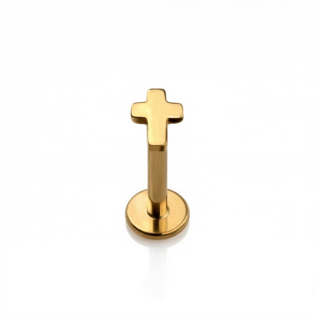 Silver minimalist cross stud — conch jewelry placement