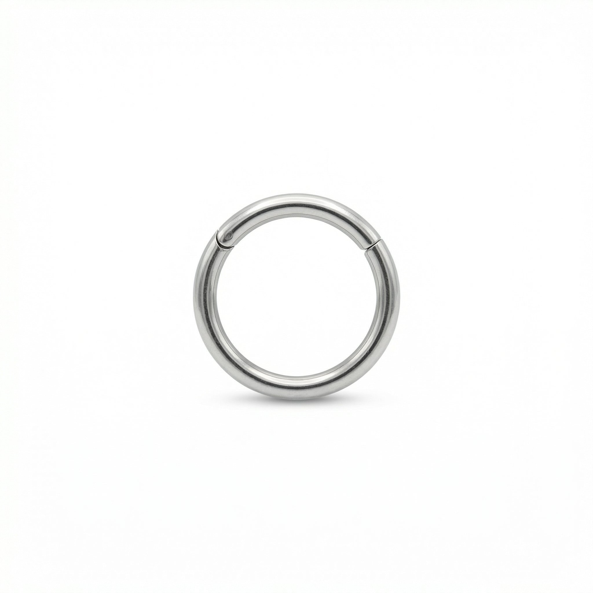 16G G23 titanium silver plain minimalist hinged clicker hoop displayed on a