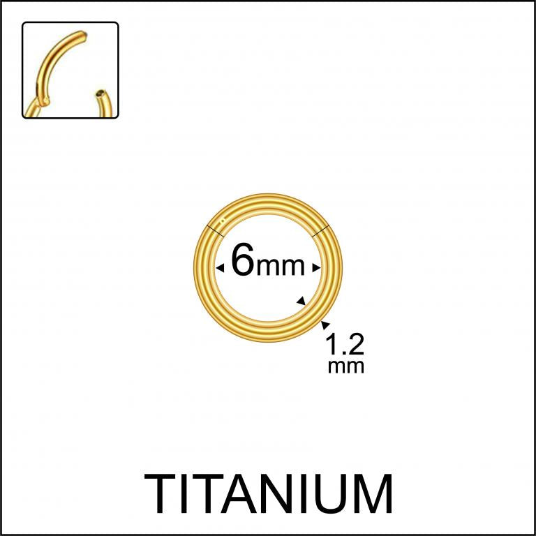Sizing diagram for a 6mm gold titanium plain clicker hoop ring.