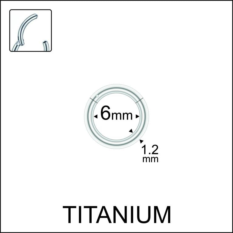 Measurement chart detailing a 6mm silver titanium hinged clicker hoop ring.