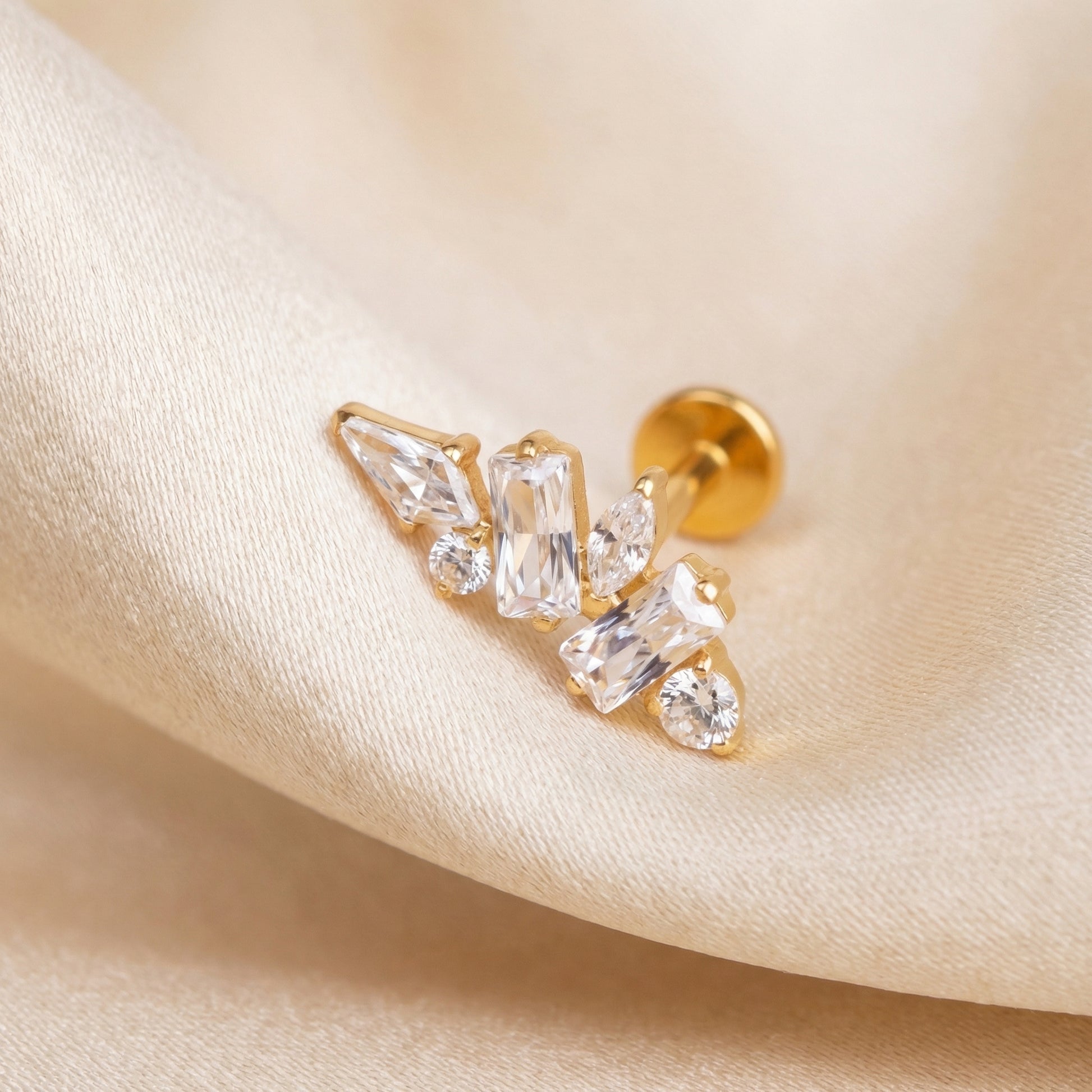 Multi Front Helix Piercing - Gold multi-stone zircon cluster