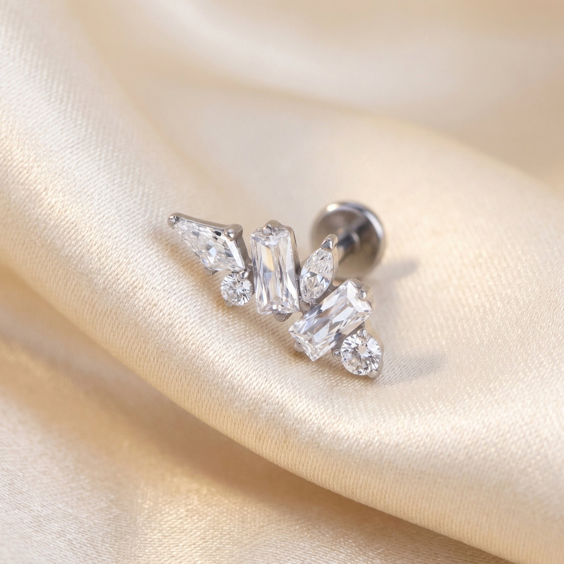 Multi Front Helix Piercing - Silver multi-stone zircon cluster