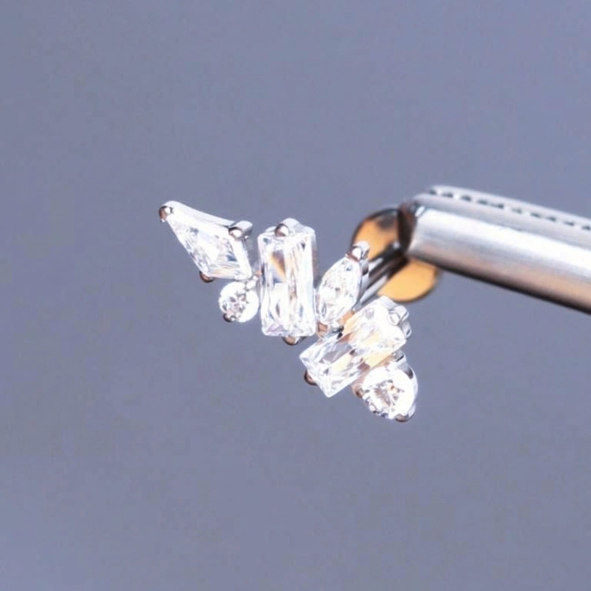 Multi Front Helix Piercing - Surgical tweezers displaying a