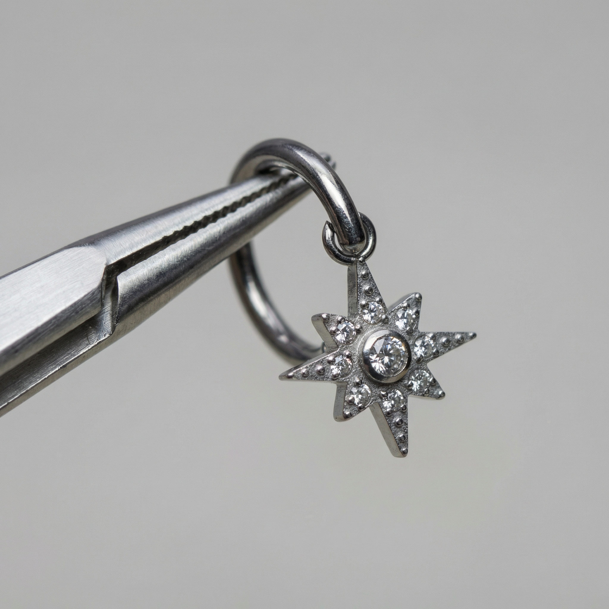 North Front Helix Piercing - Silver north star dangling