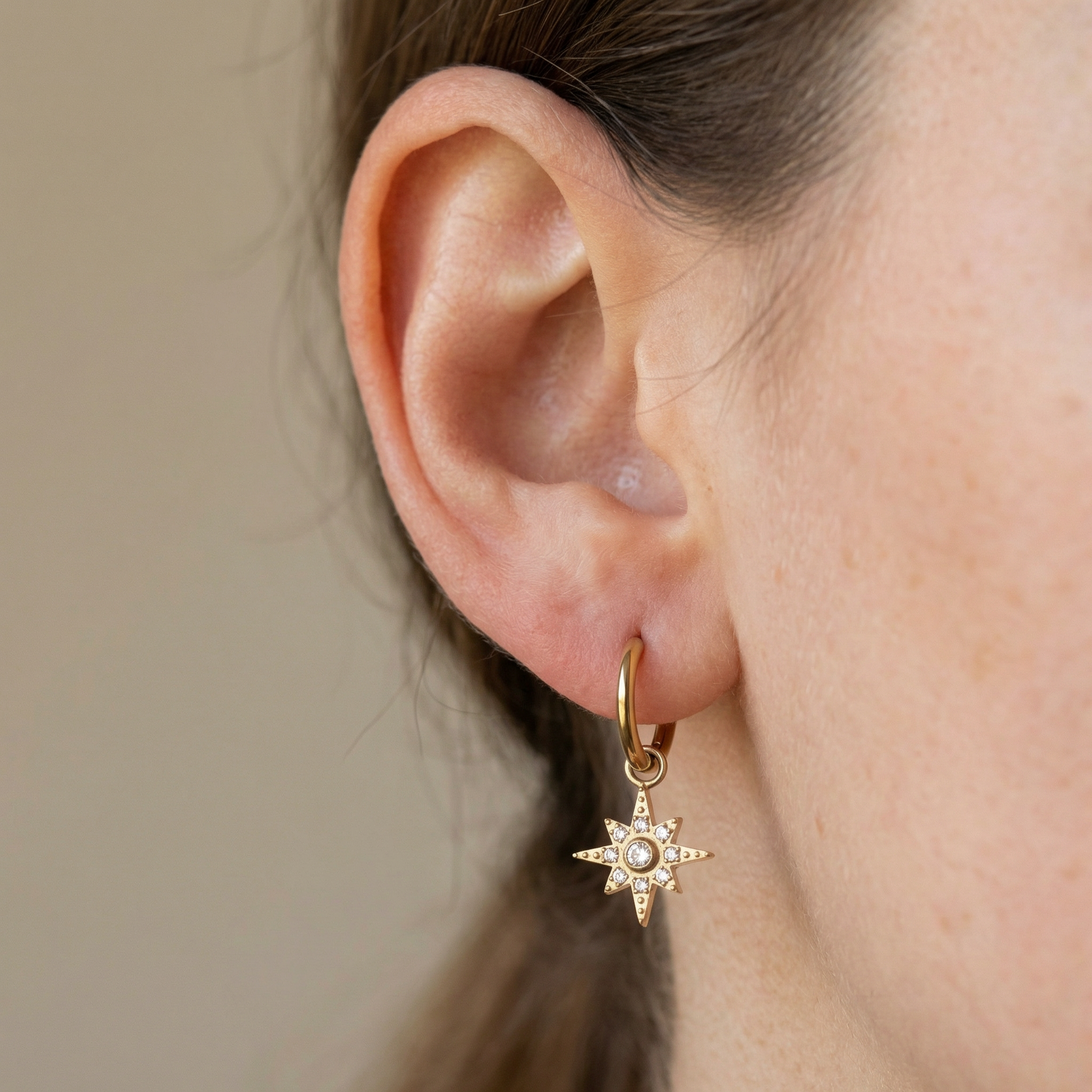 North Front Helix Piercing - Gold north star hoop