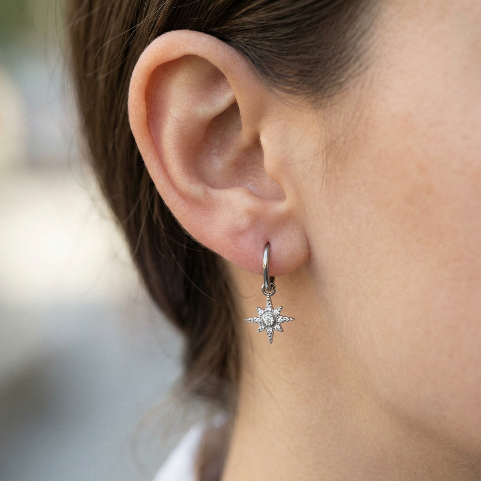 North Front Helix Piercing - Silver north star dangling