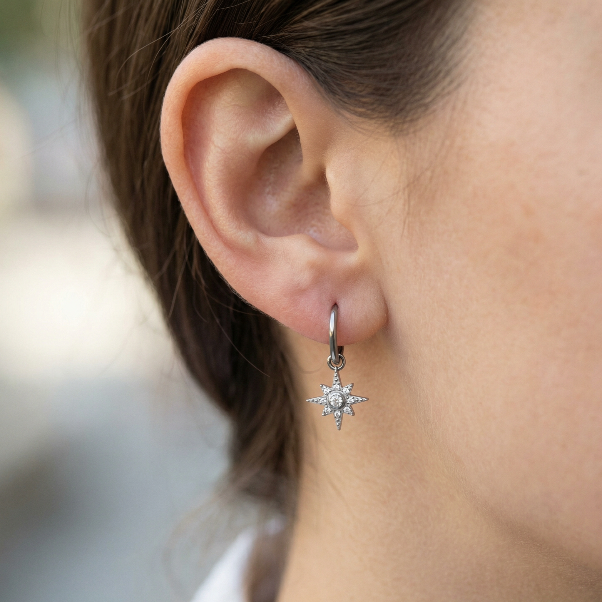 North Front Helix Piercing - Silver north star dangling