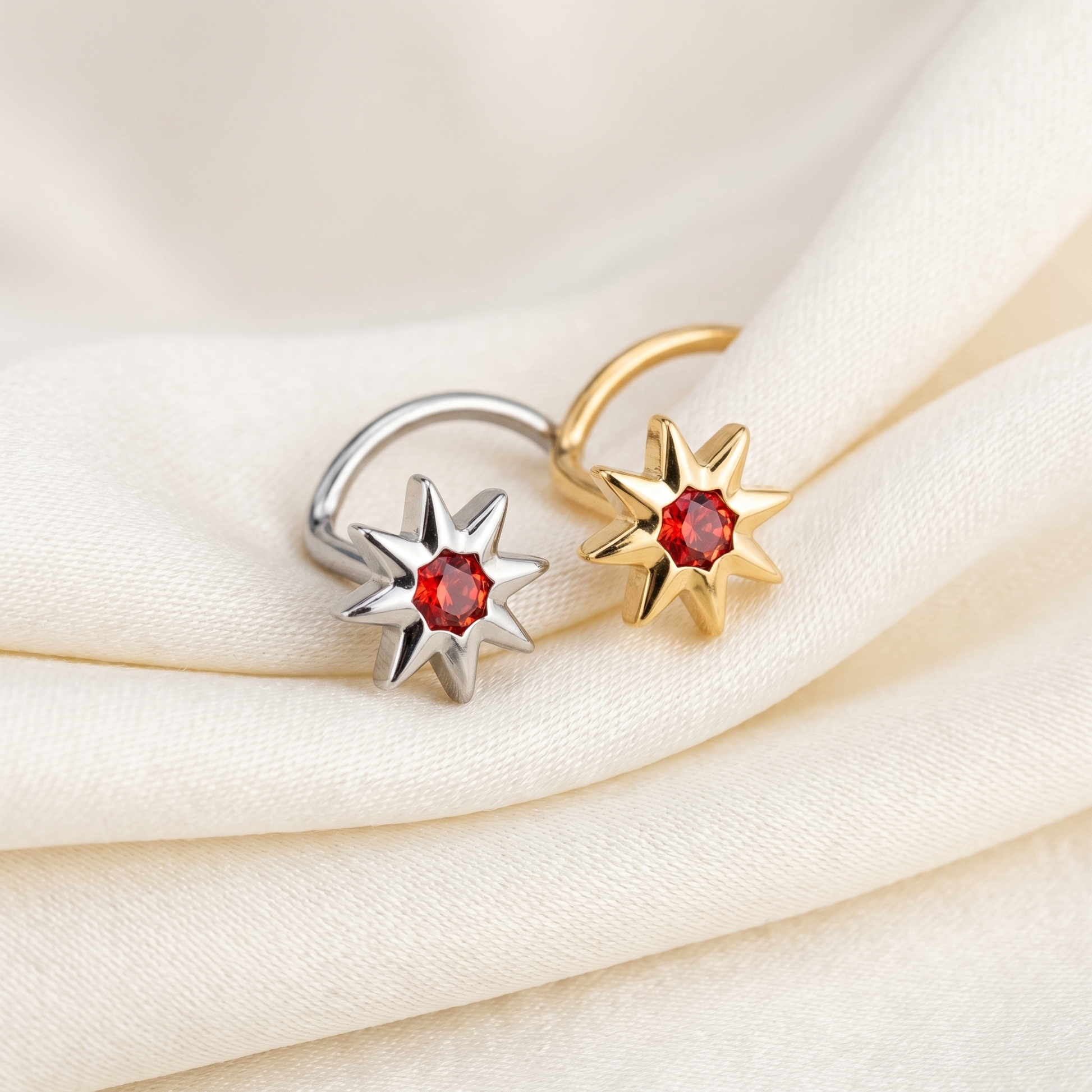 north star nose stud on satin, G23 implant-grade titanium