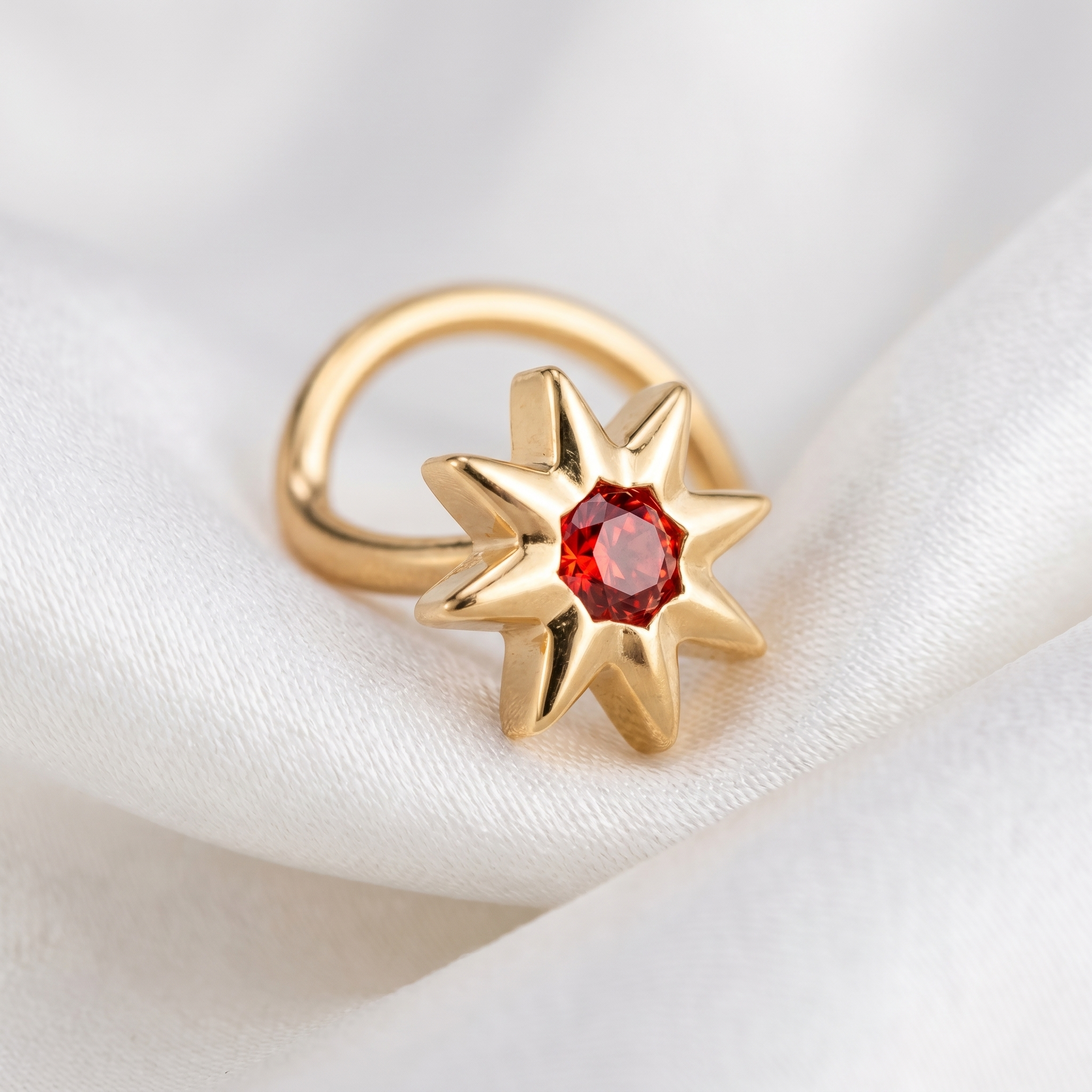 north star nose stud on satin fabric — G23 titanium 20G