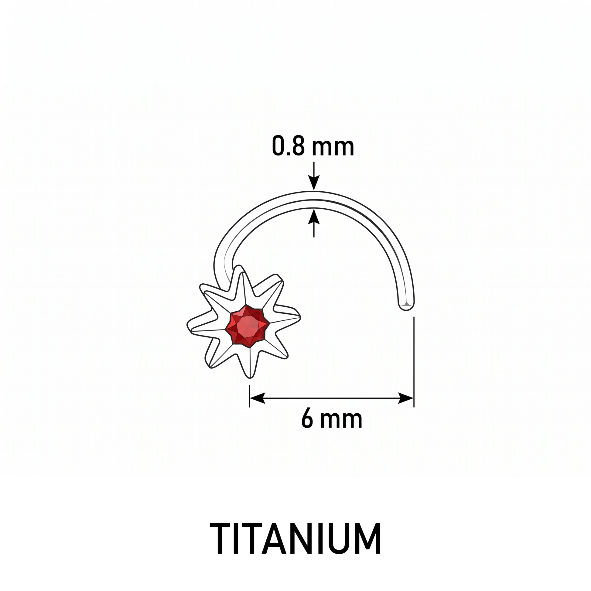 north star nose stud in silver on a white background — G23 titanium 20G