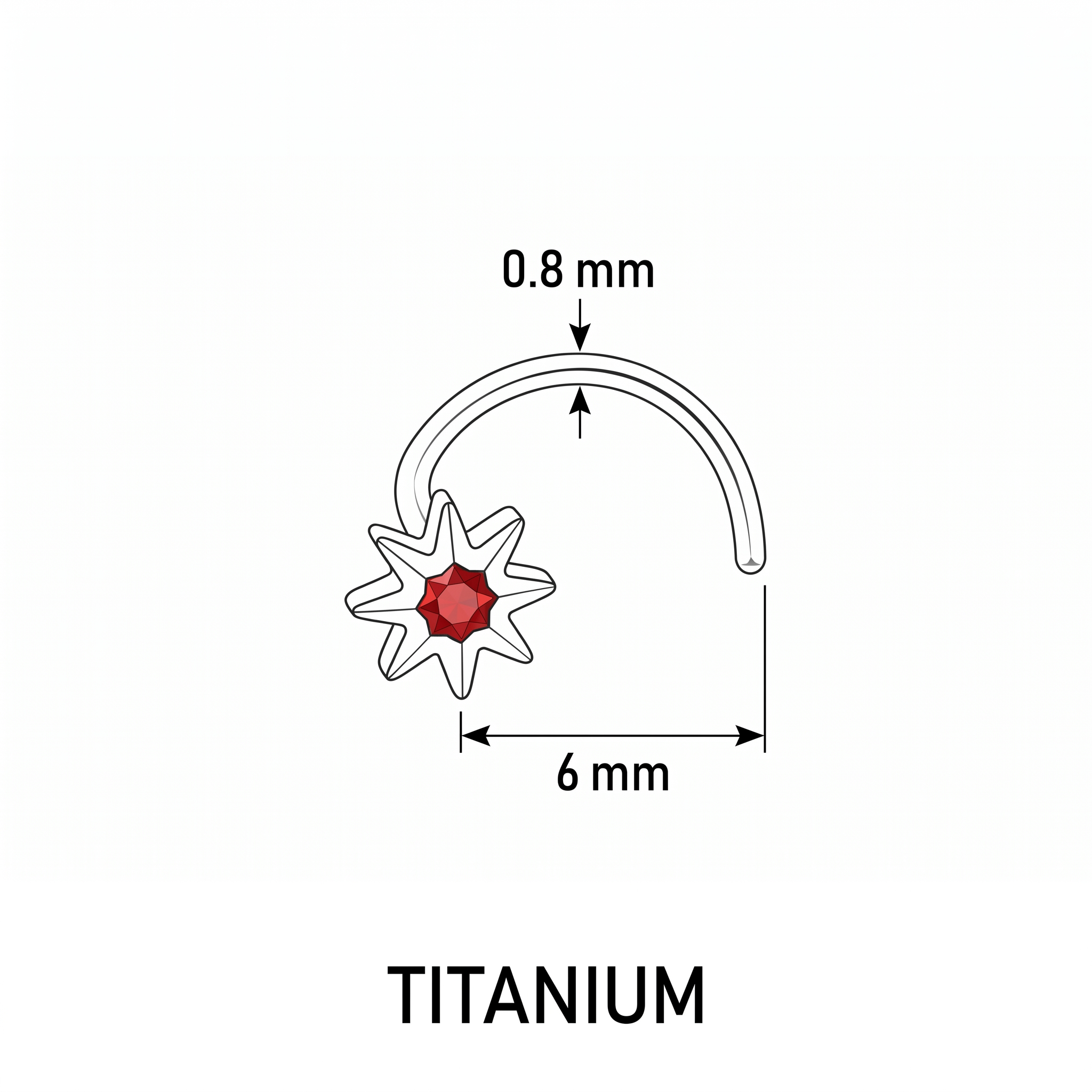 north star nose stud in silver on a white background — G23 titanium 20G