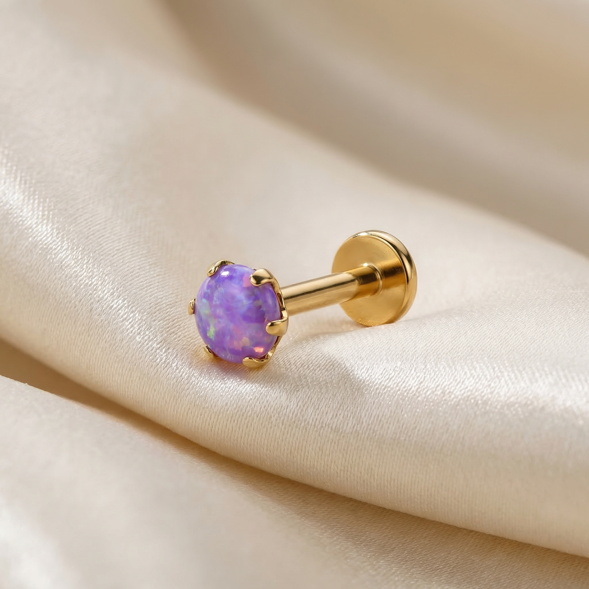 Titanium Piercing Jewelry - Gold titanium purple opal stud resting gracefully