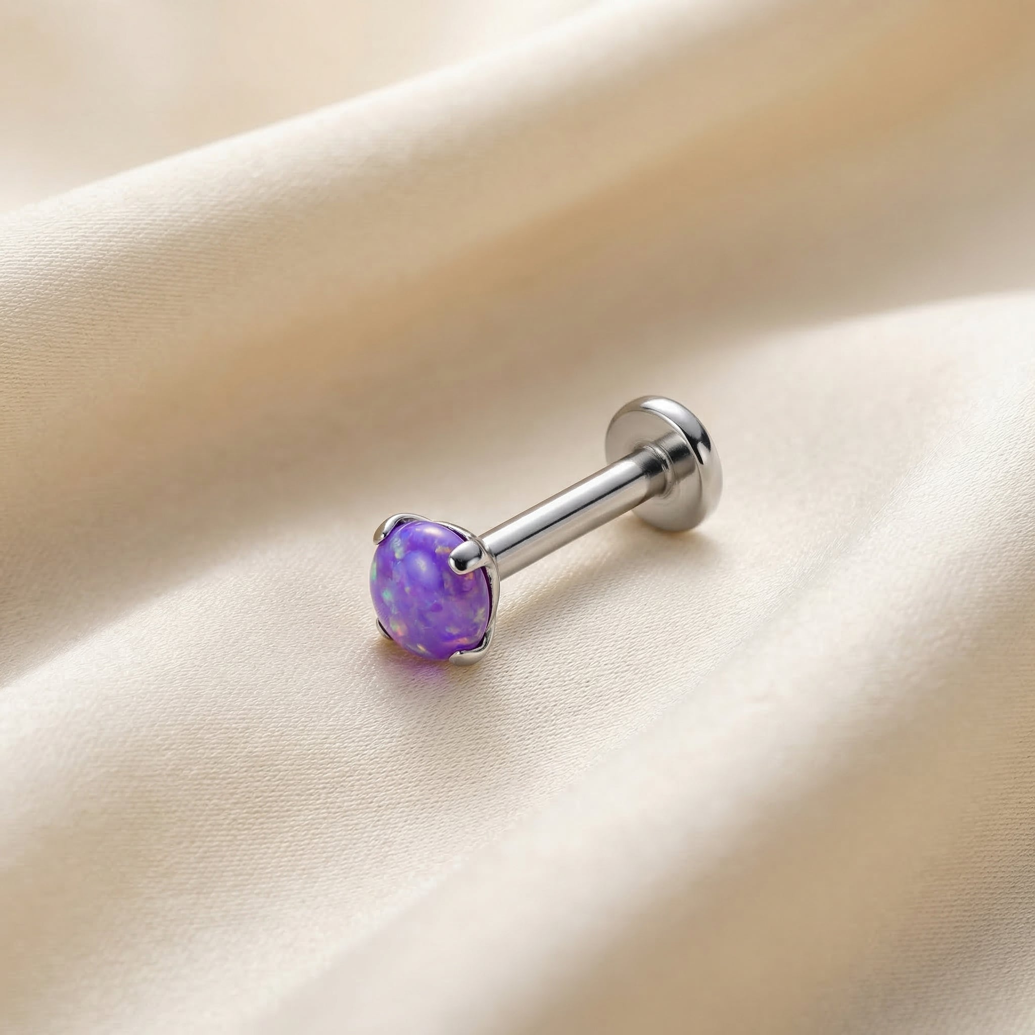 Titanium Piercing Jewelry - Silver titanium purple opal stud resting gracefully
