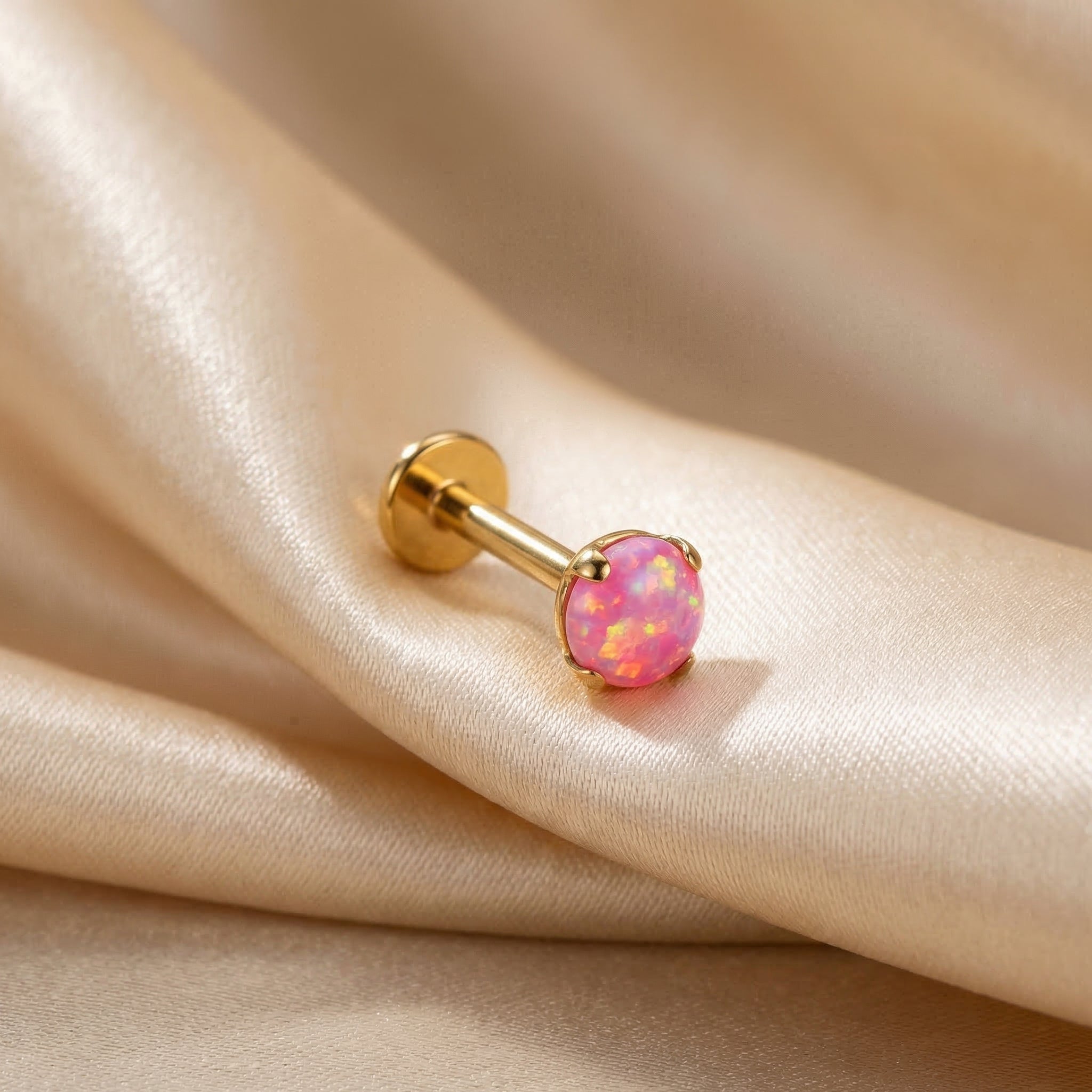Silver 4mm opal stud — piercing placement