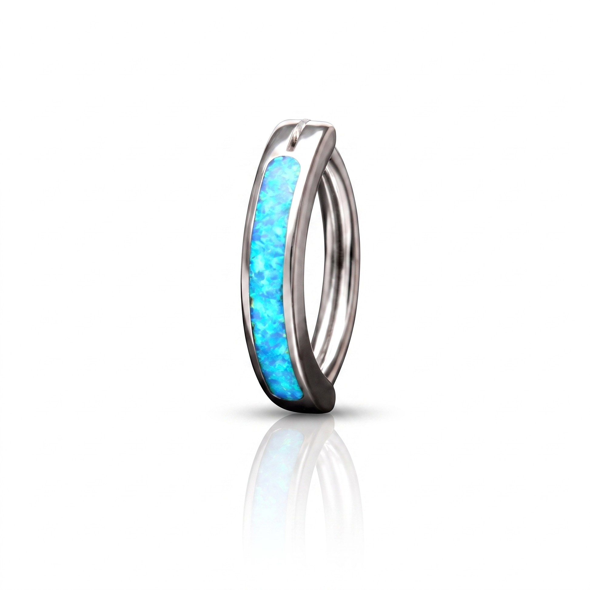 Opal belly button ring in blue opal — white background packshot, G23 titanium 14G