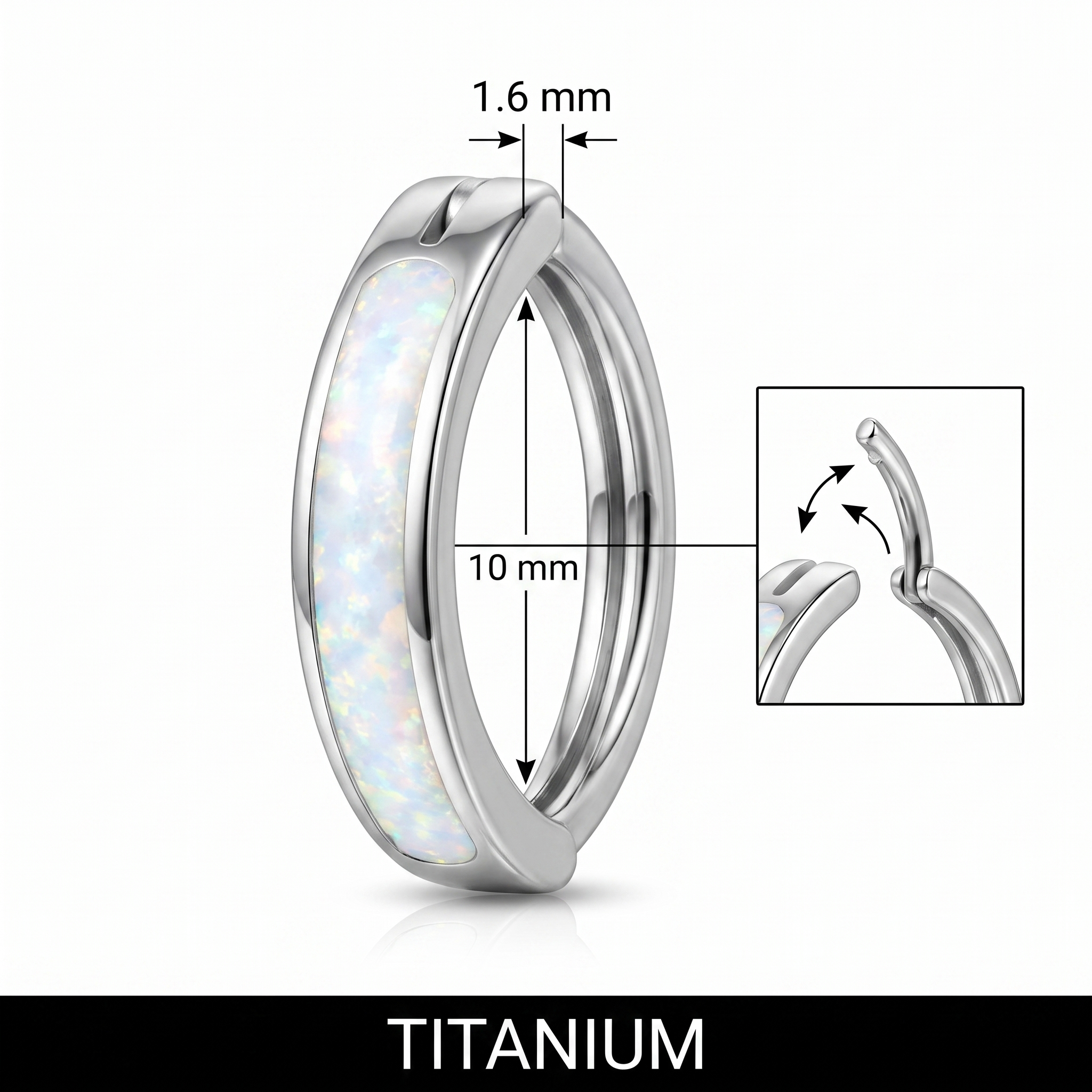 Opal belly button ring size chart — 14G 1.6 mm implant-grade titanium