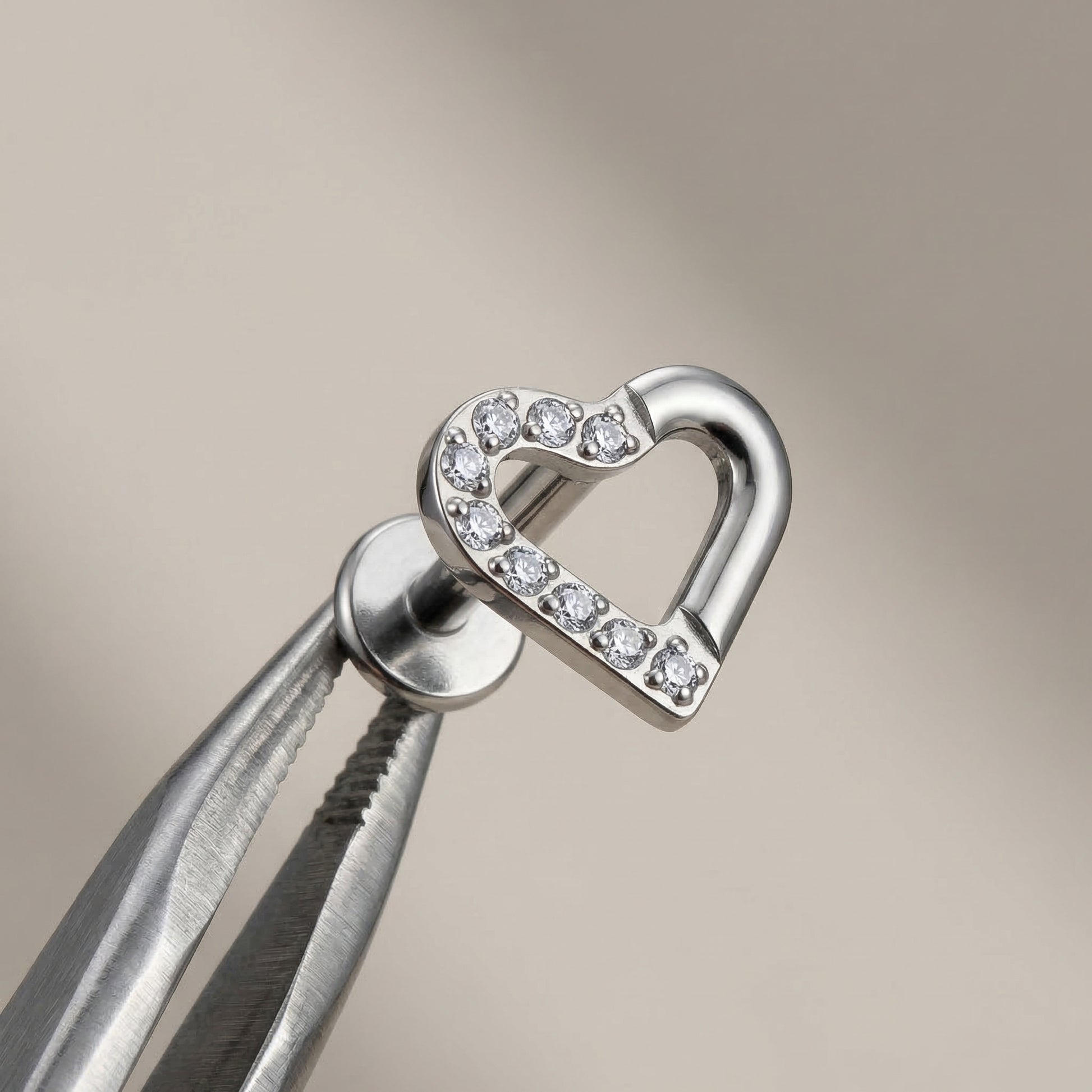 Cartilage Ear Piercing Earrings - Silver open heart zircon