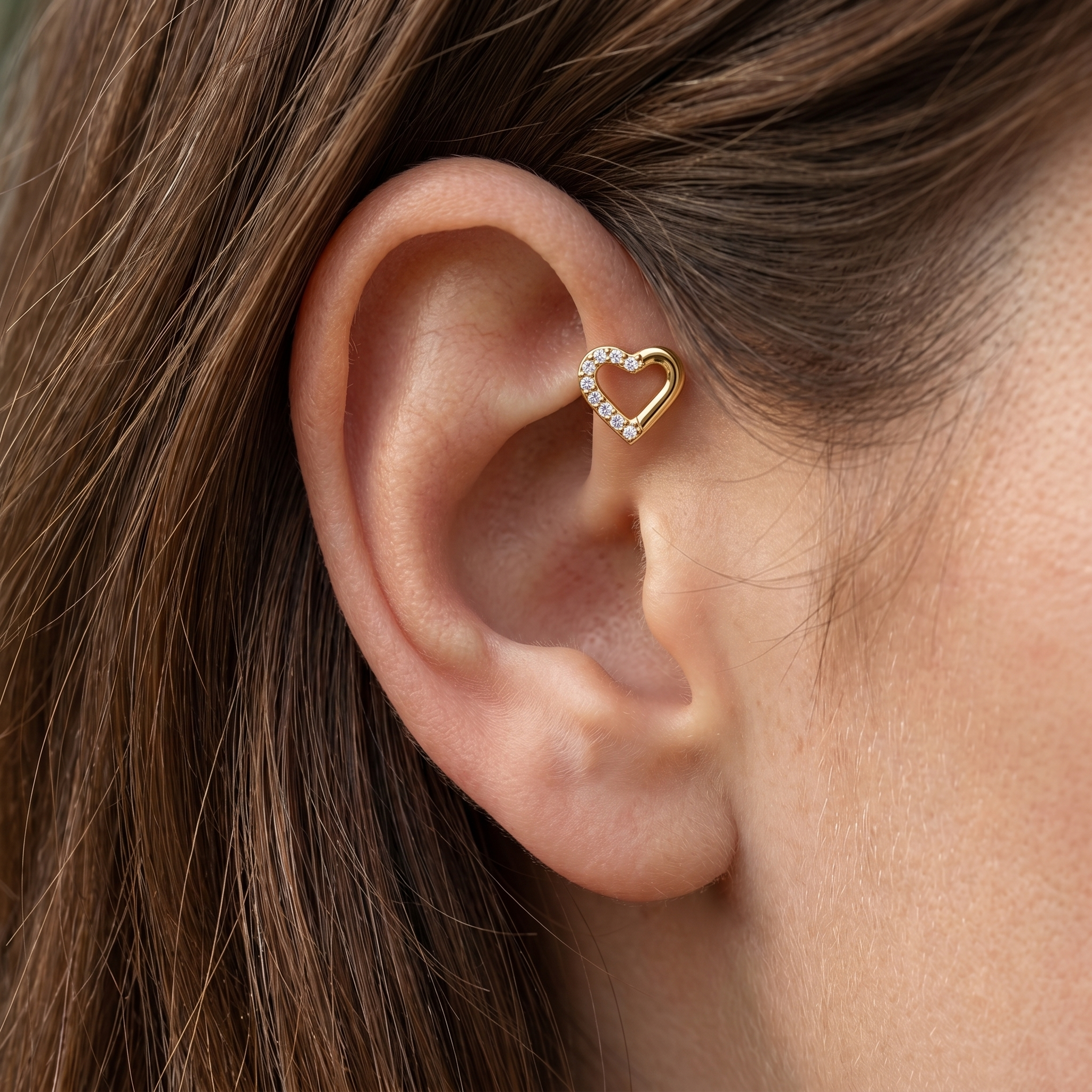 Cartilage Ear Piercing Earrings - Gold open heart zircon