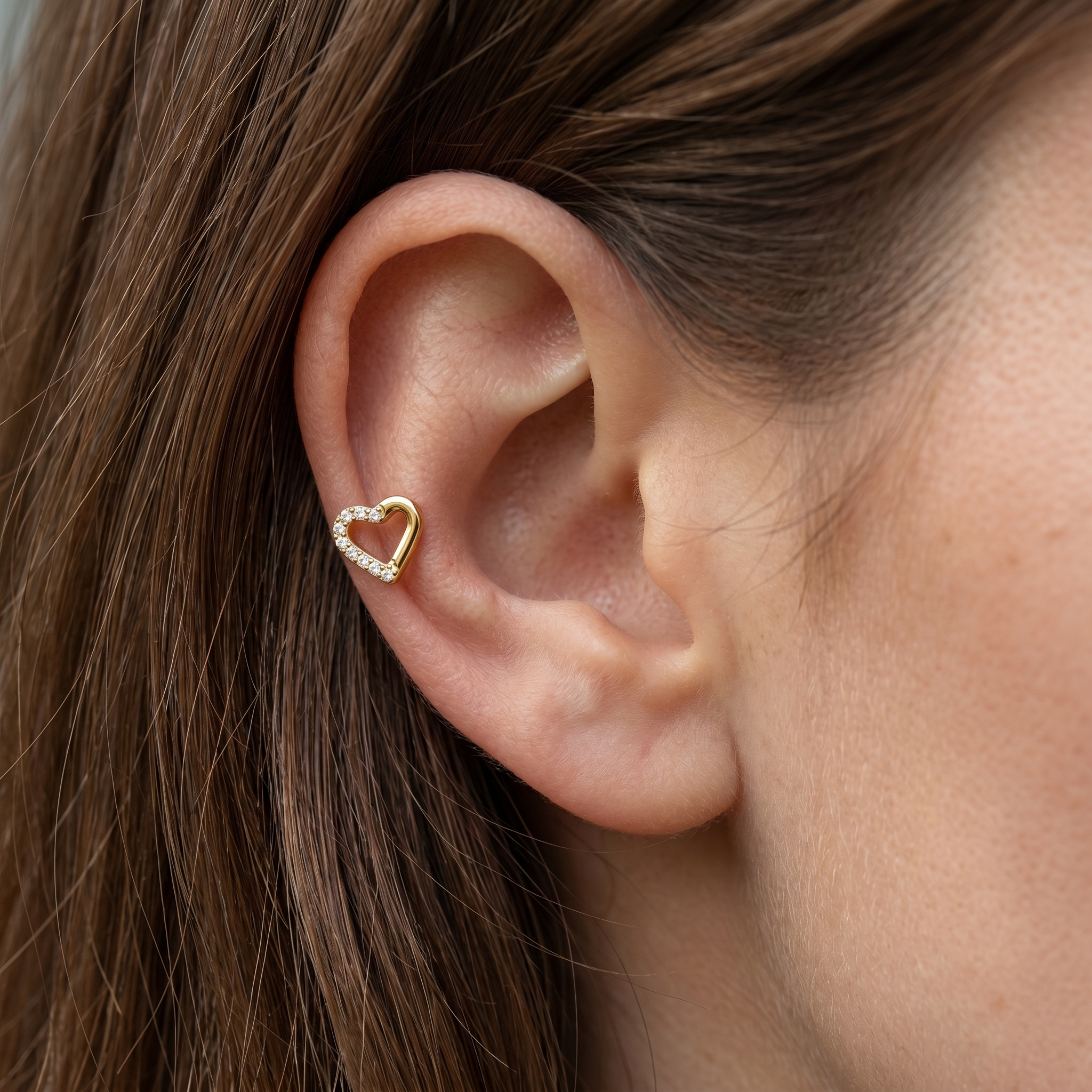 Cartilage Ear Piercing Earrings - Gold open heart cartilage