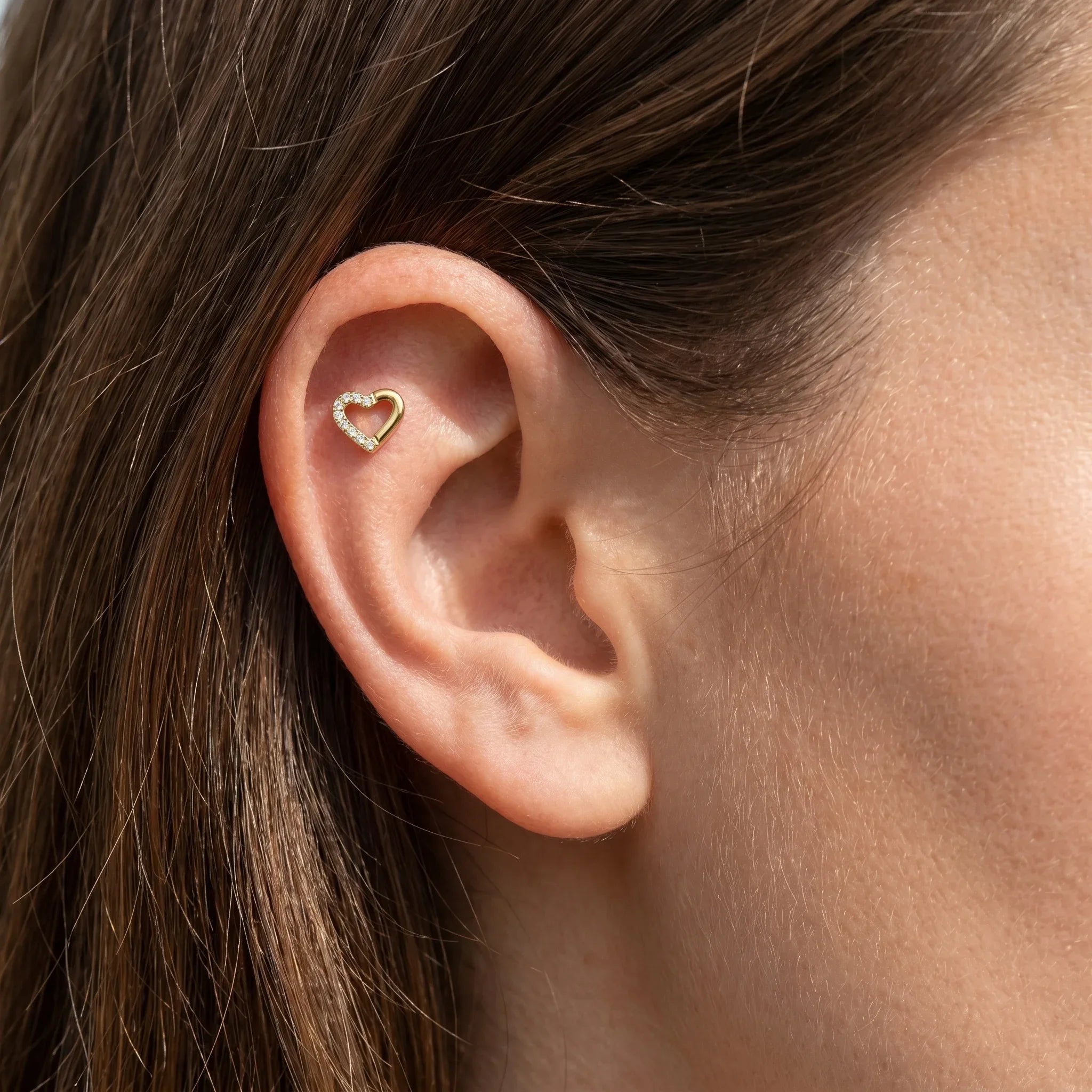 Cartilage Ear Piercing Earrings - Gold open heart cartilage