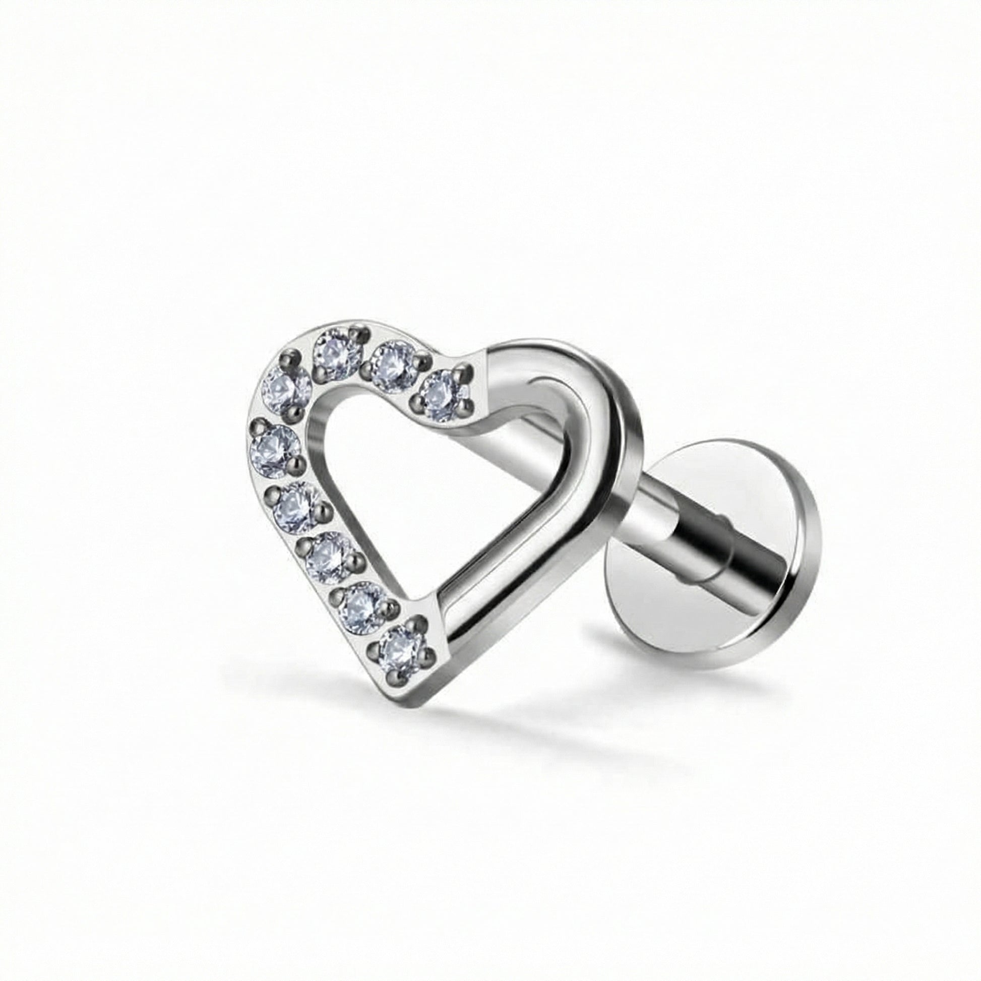 Cartilage Ear Piercing Earrings - Silver titanium open heart zircon cartilage stud