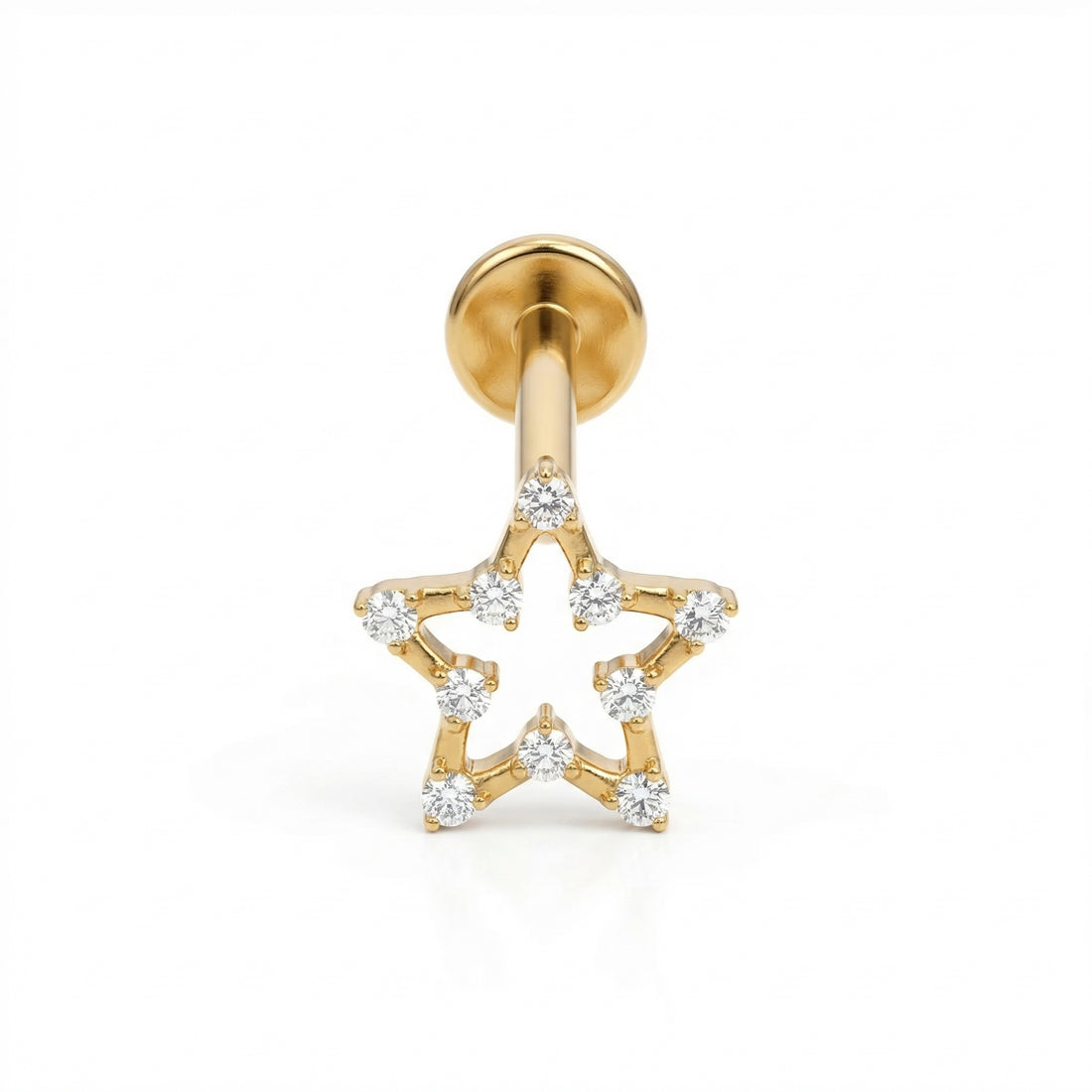 Gold open star zircon stud — triple helix piercing placement