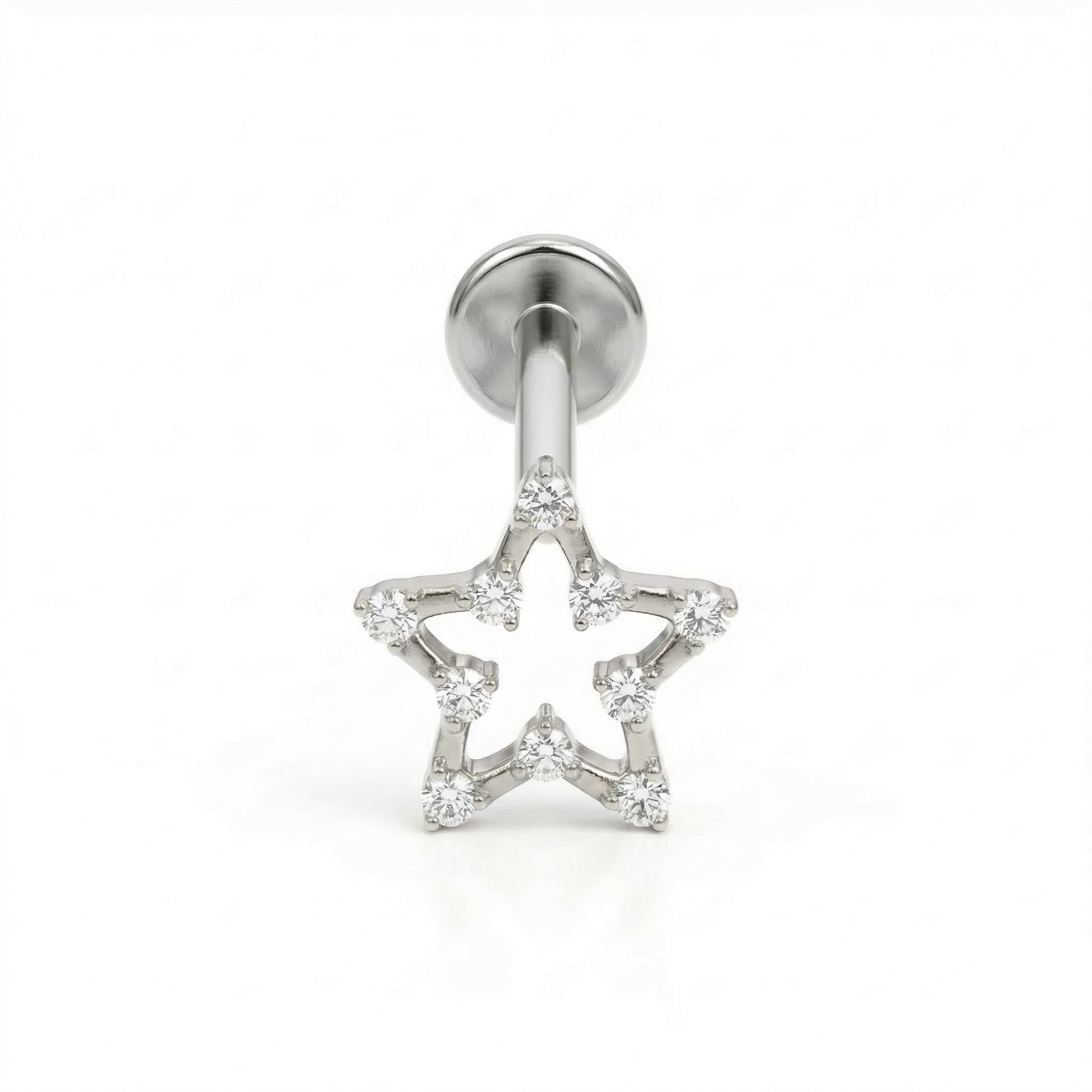 Open Front Helix Piercing - Single silver open star