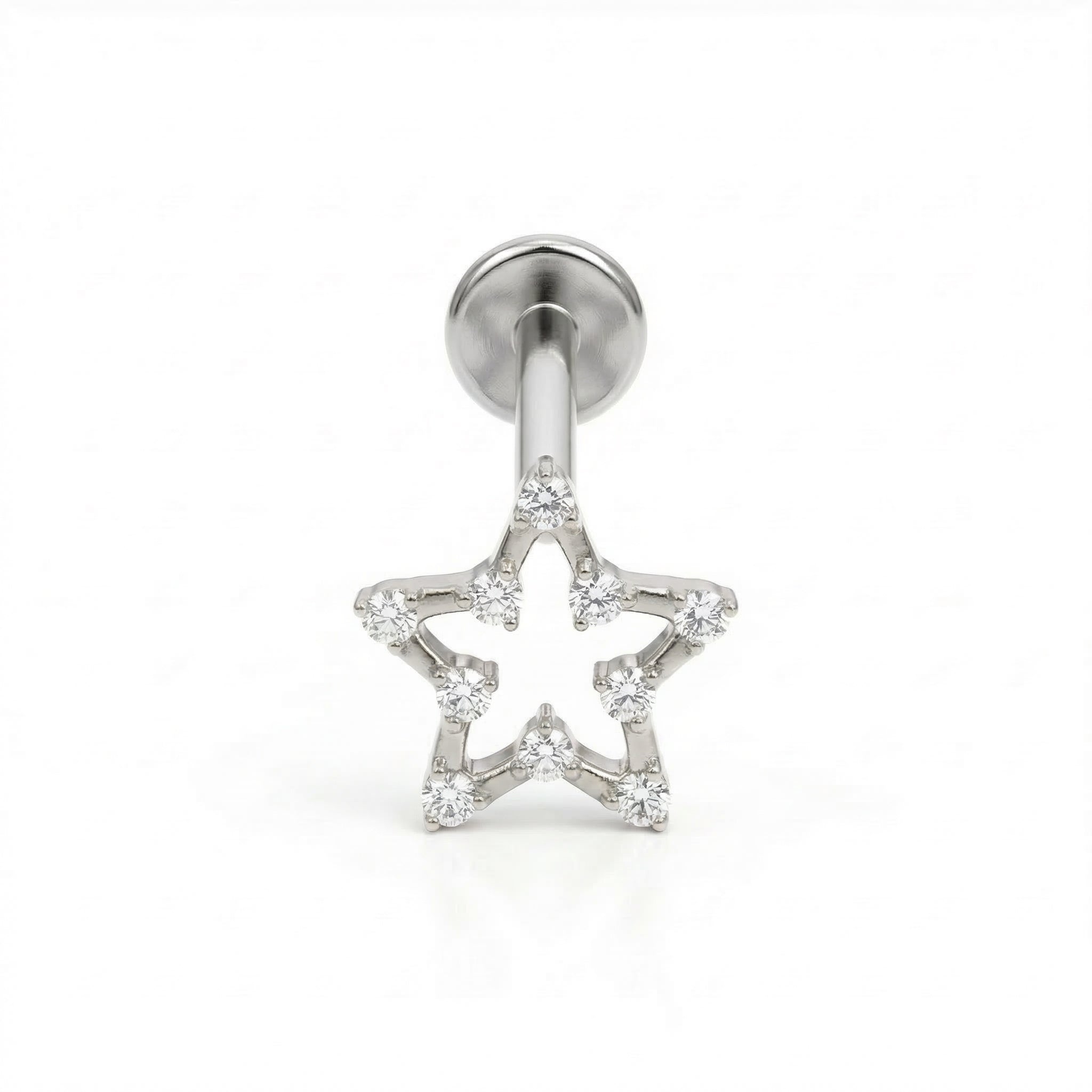 Open Front Helix Piercing - Single silver open star