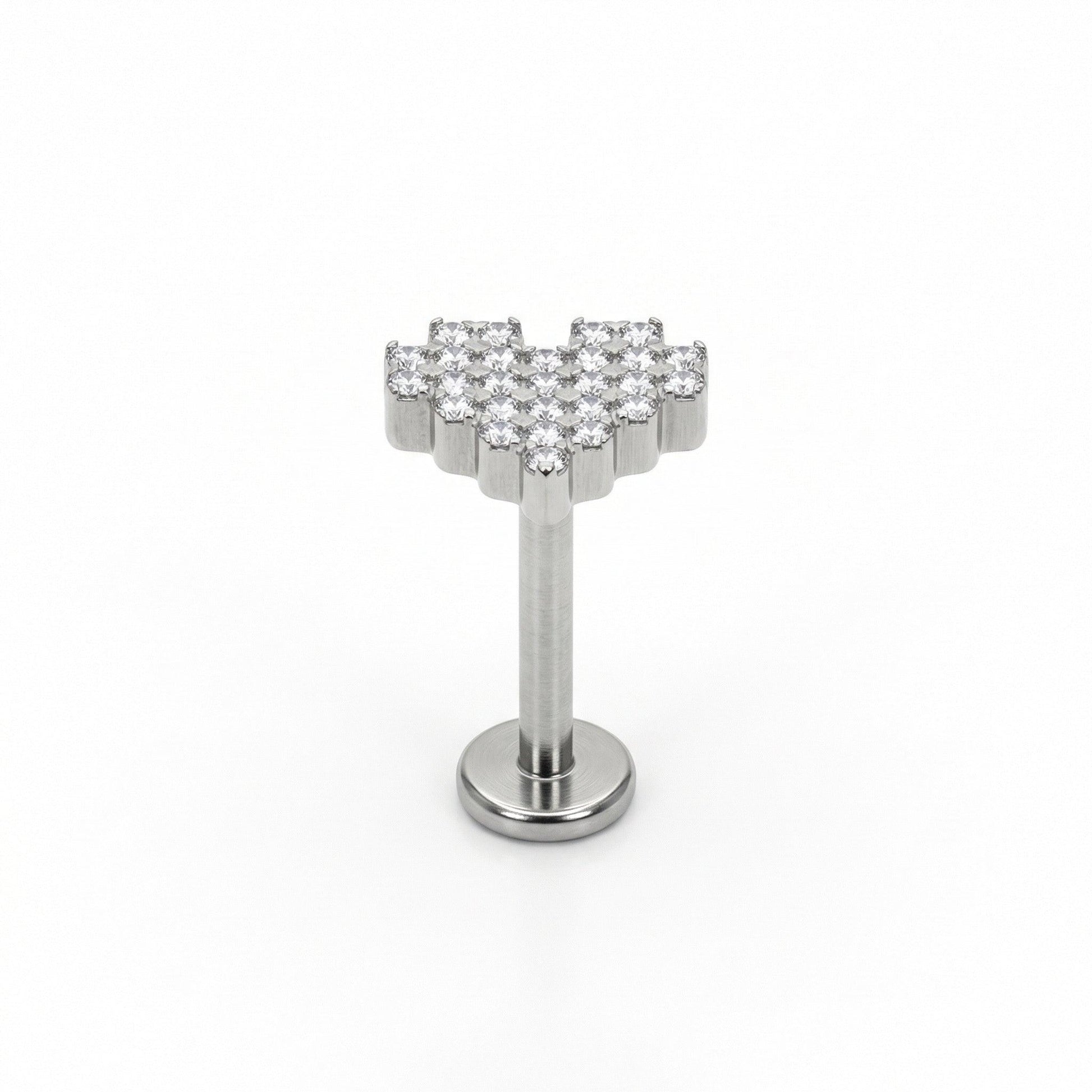 Paved Front Helix Piercing - Silver titanium paved heart