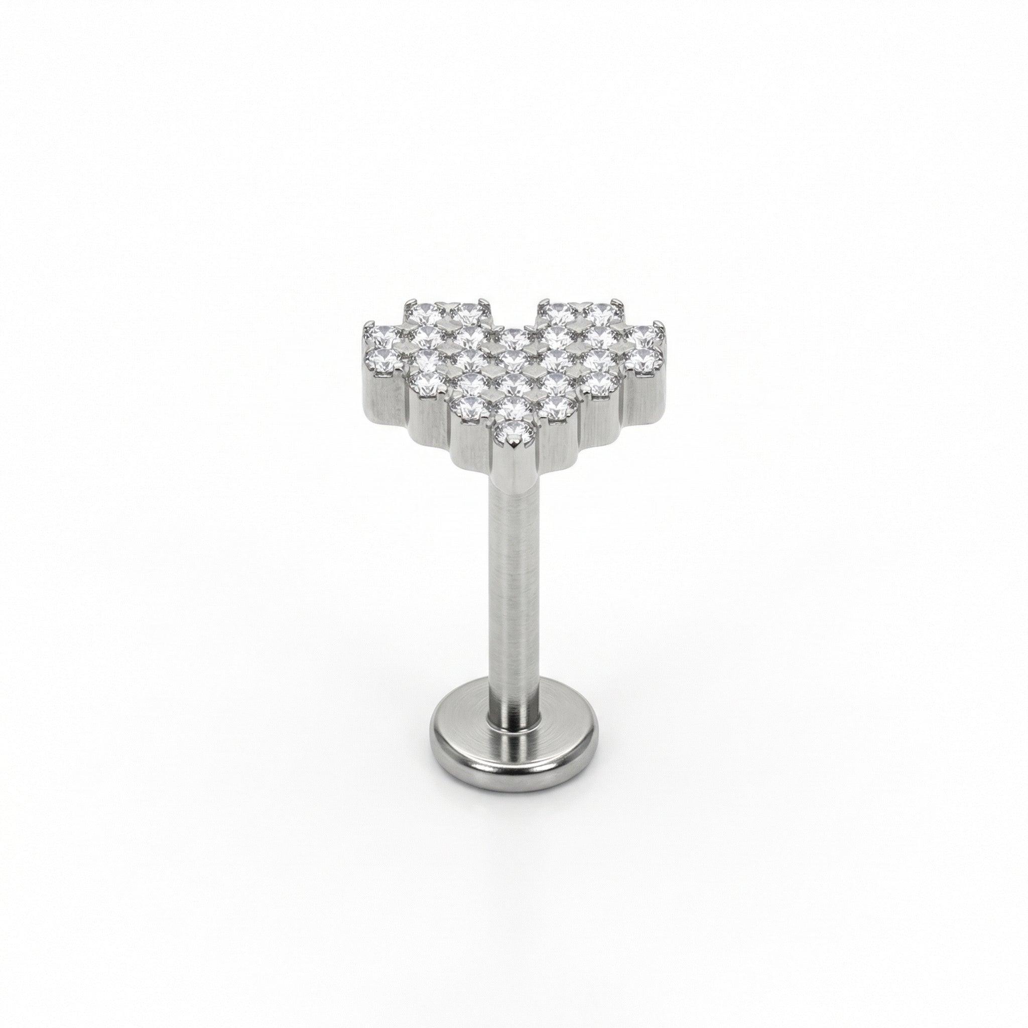 Paved Front Helix Piercing - Silver titanium paved heart