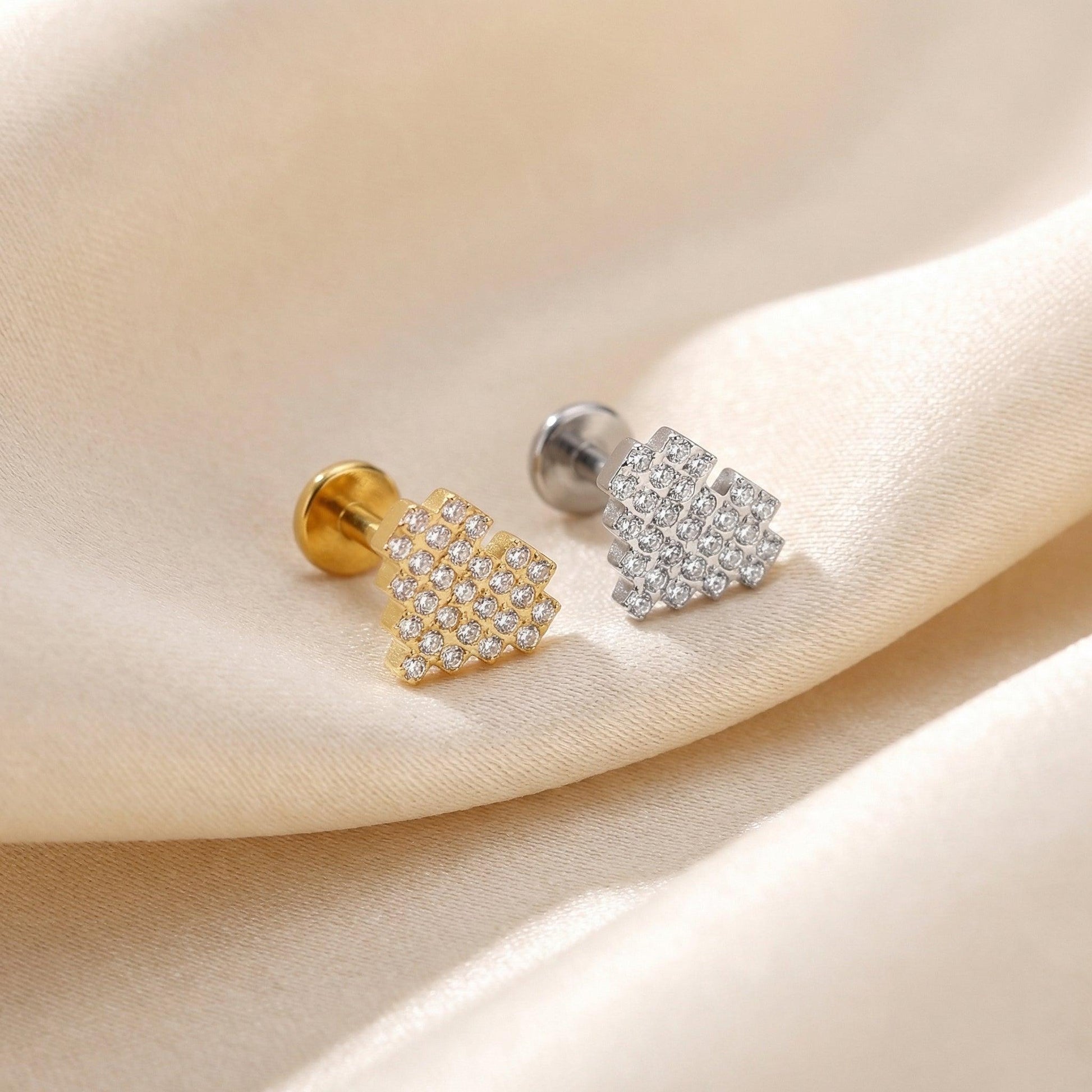 Paved Front Helix Piercing - Gold and silver paved