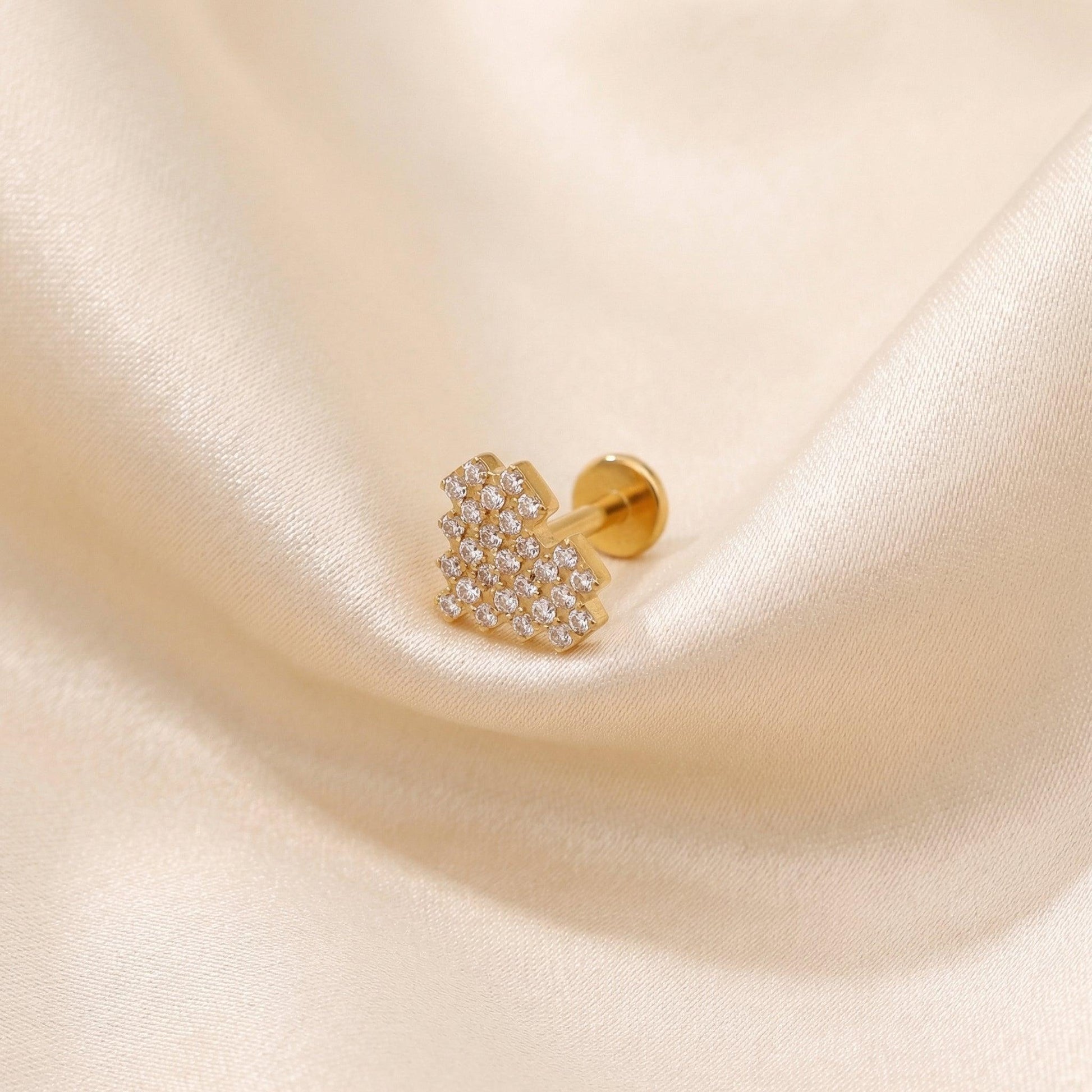 Paved Front Helix Piercing - Gold paved heart zircon