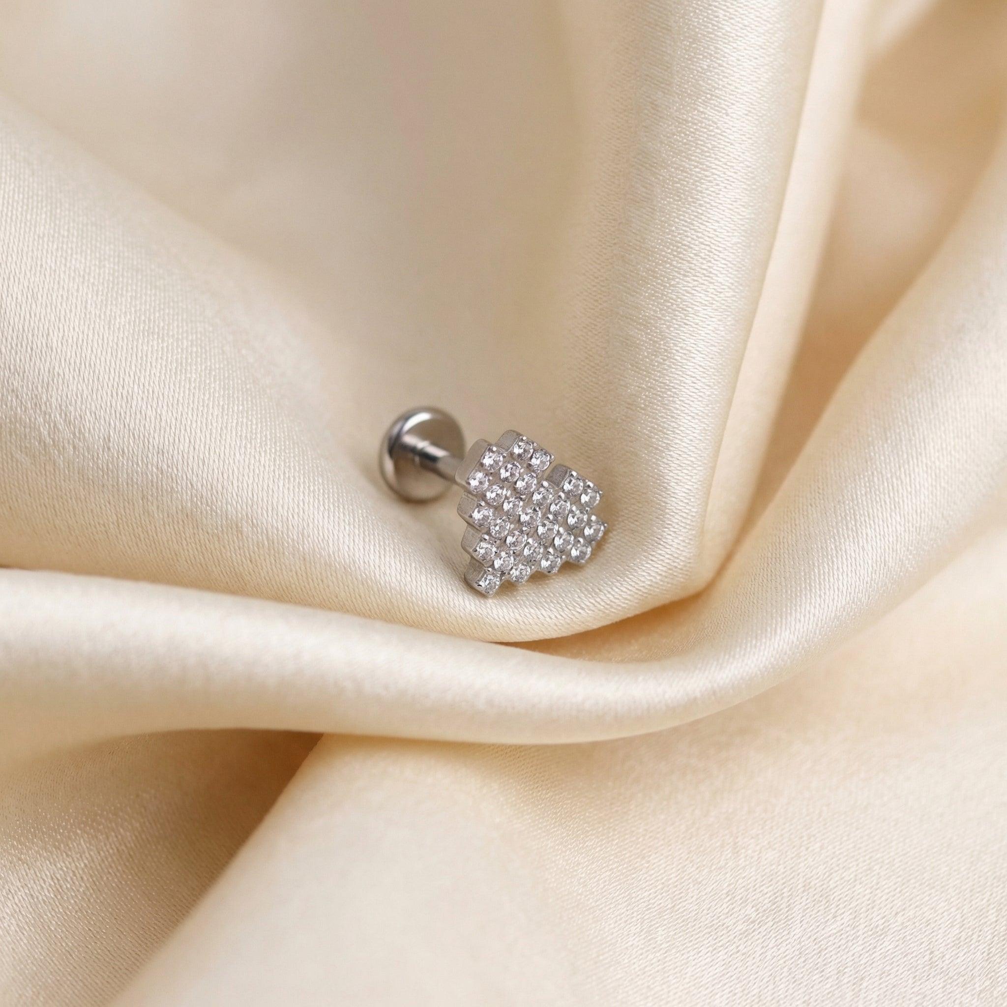 Paved Front Helix Piercing - Silver paved heart beautifully