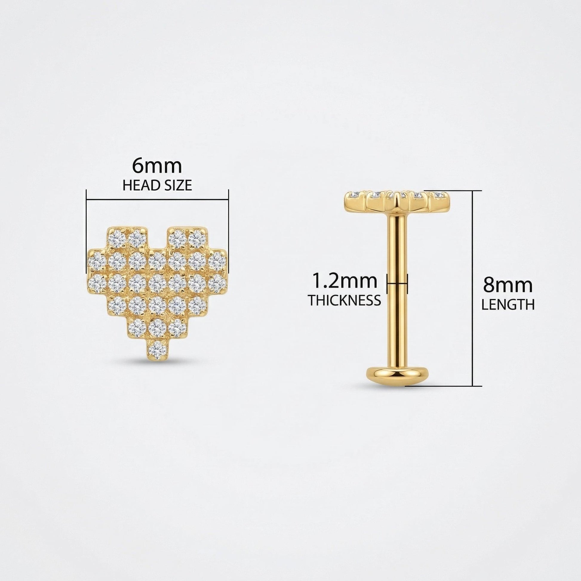 Paved Front Helix Piercing - Size chart diagram for