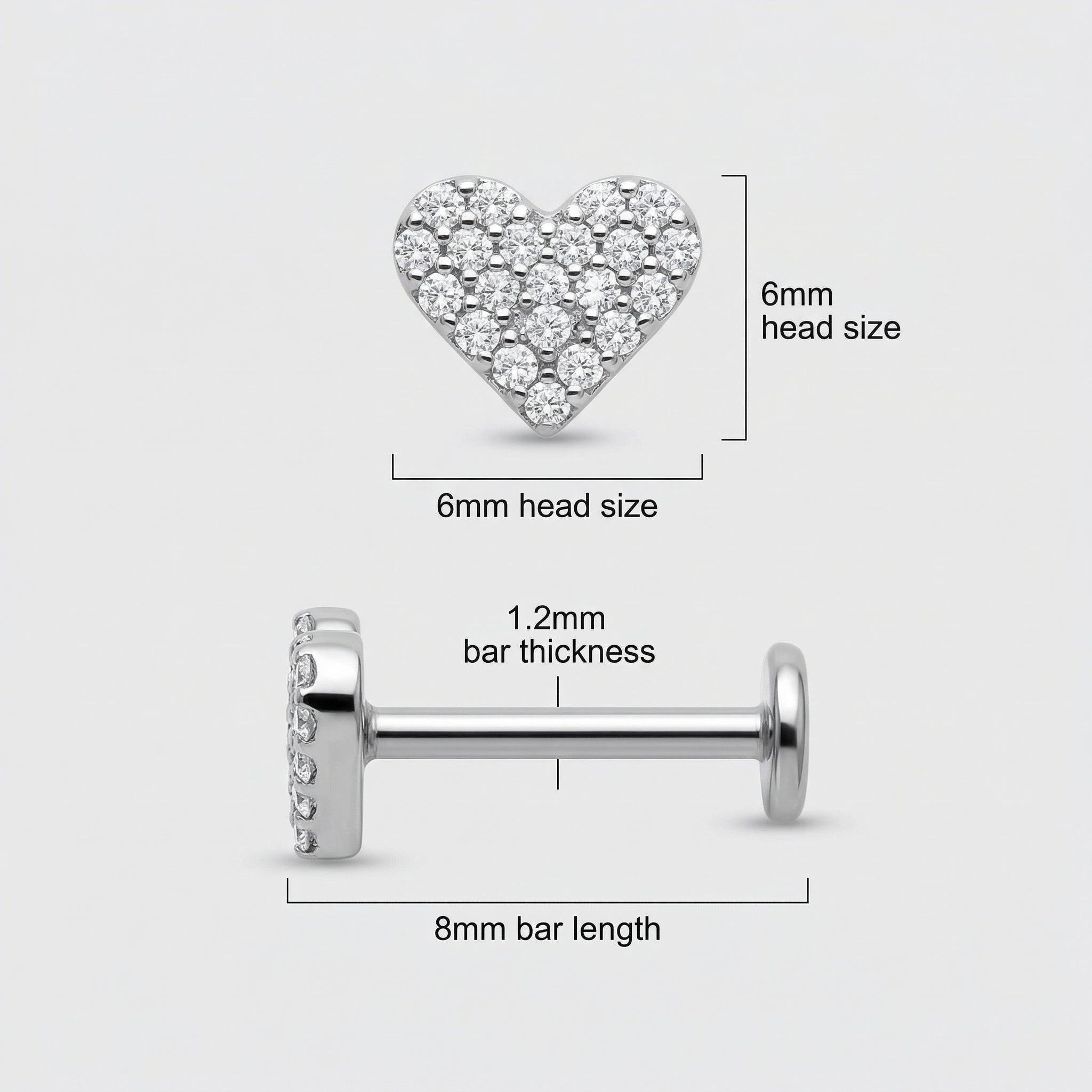Paved Front Helix Piercing - Size diagram for silver