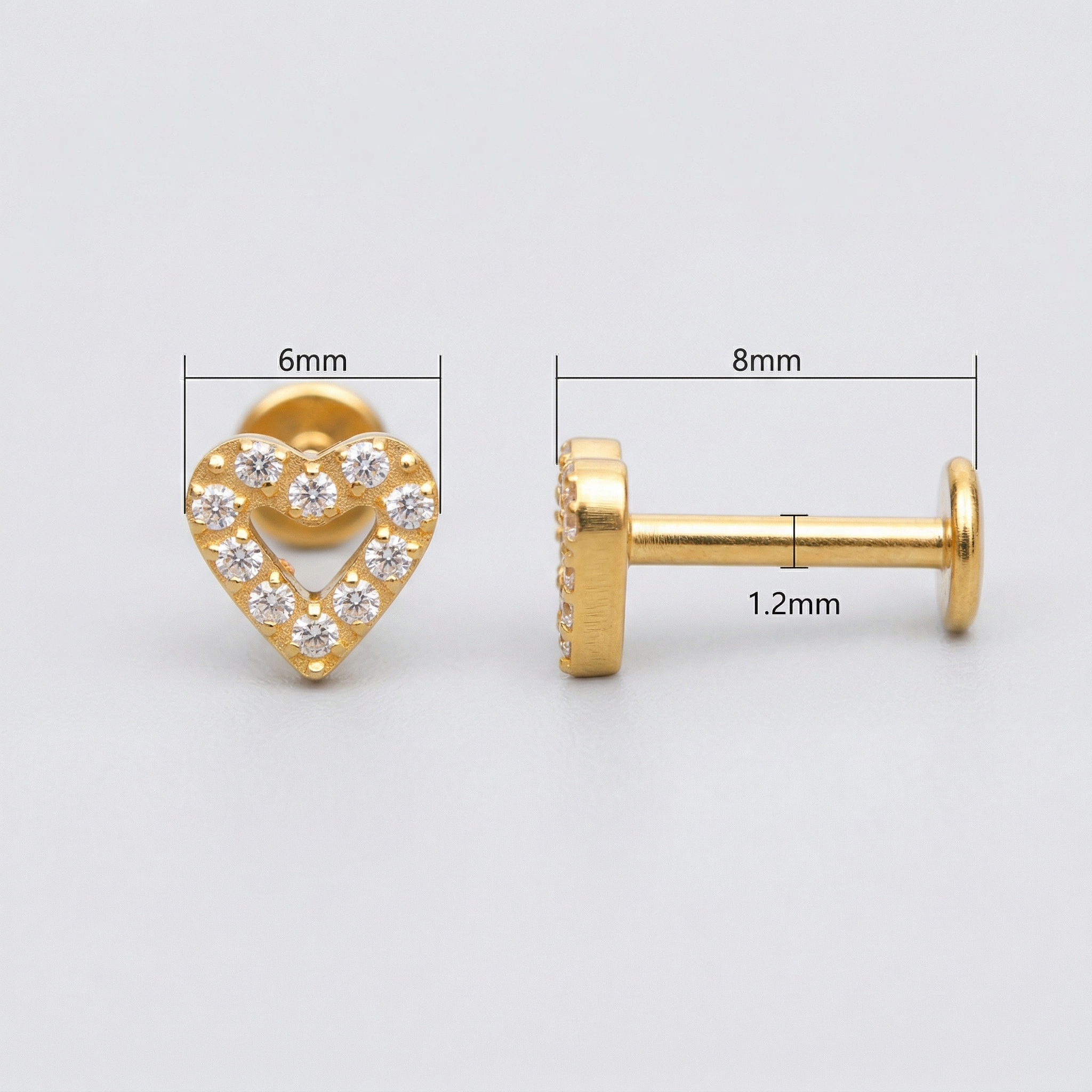 Paved Hidden Helix Piercing - Diagram showing gold 16g