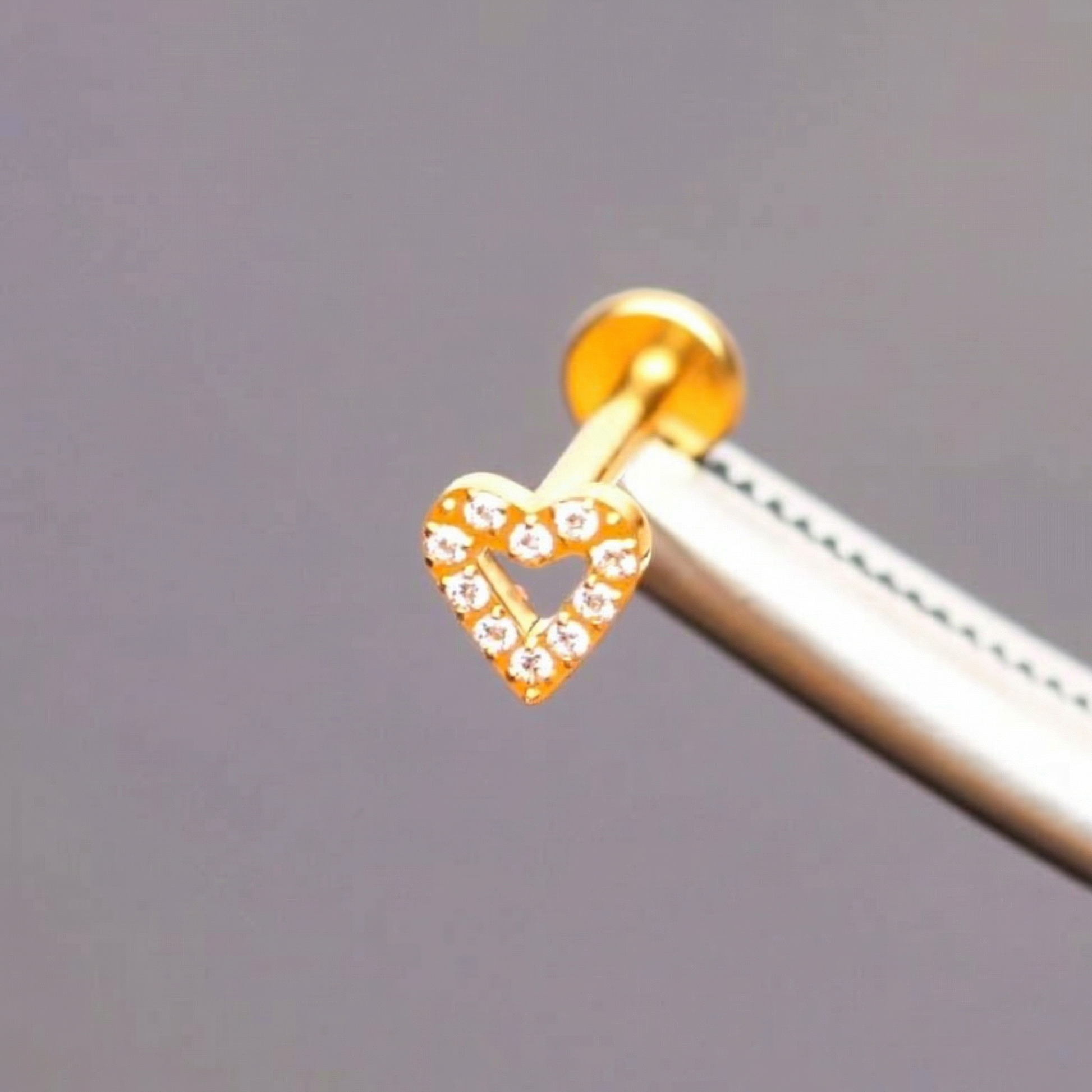 Paved Hidden Helix Piercing - Gold paved heart stud