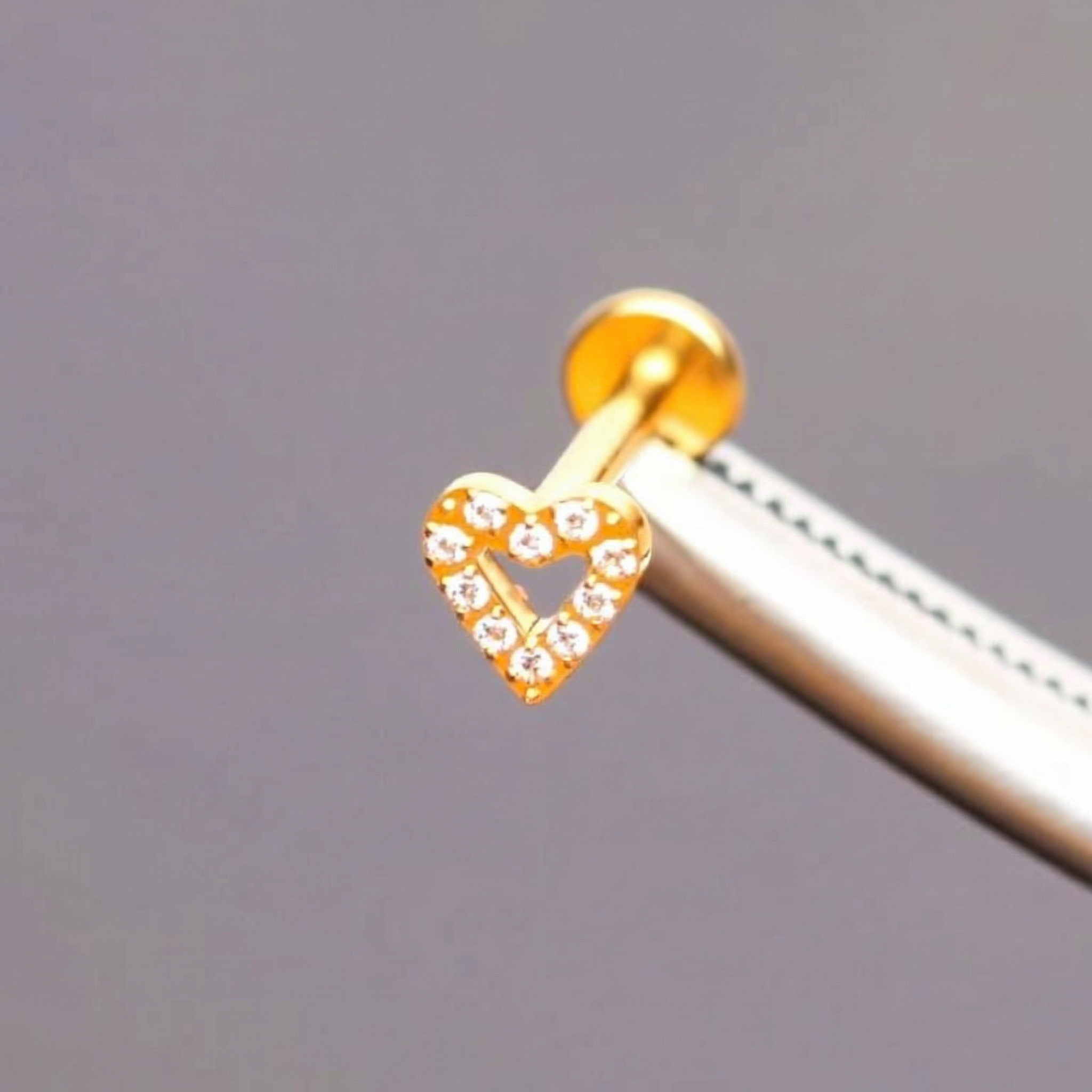 Paved Hidden Helix Piercing - Gold paved heart stud