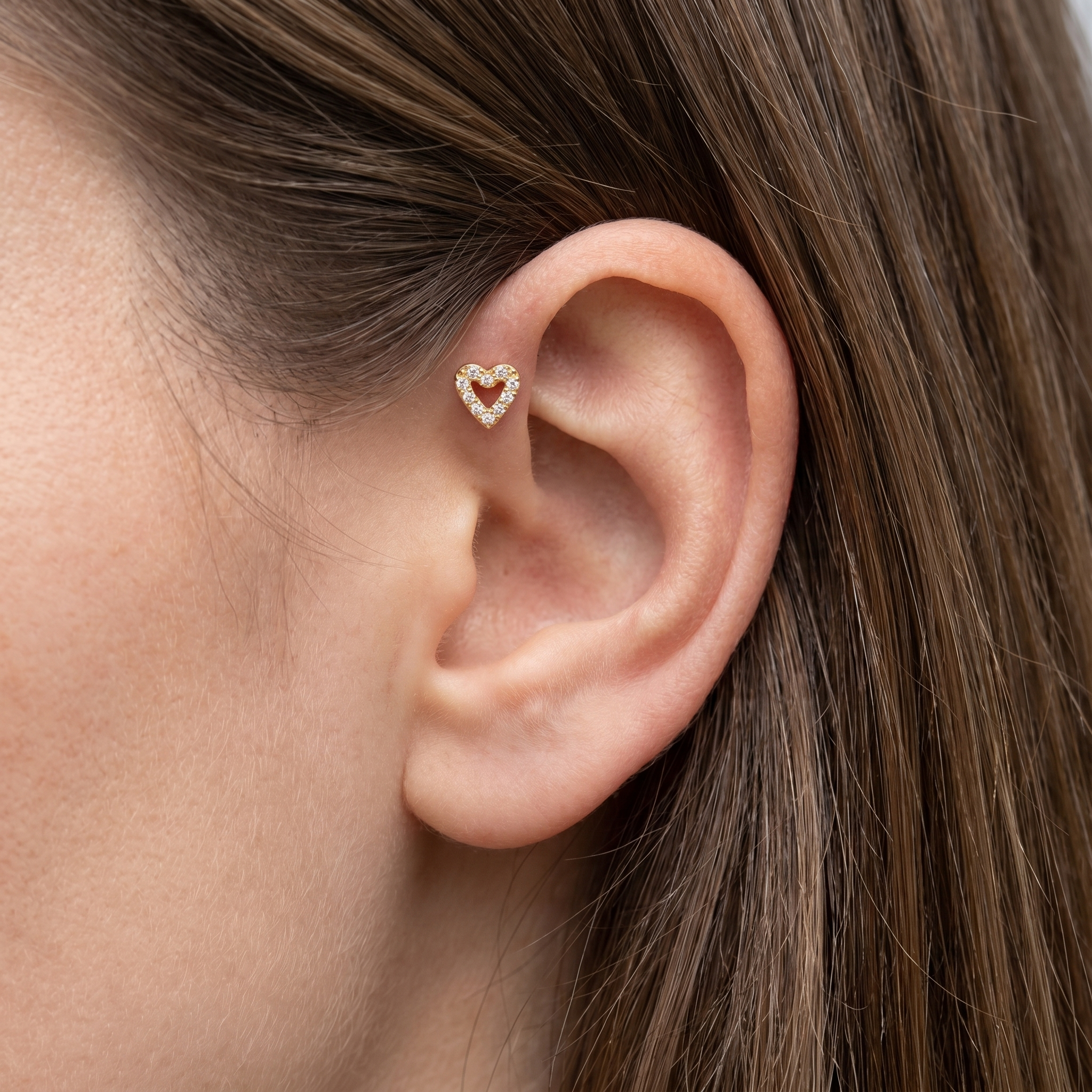 Paved Hidden Helix Piercing - Gold titanium earring styled
