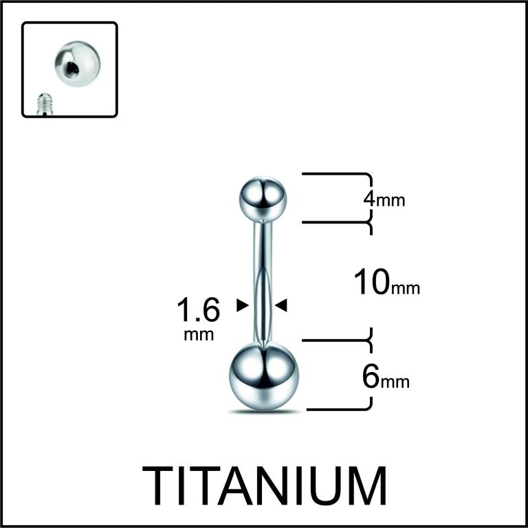 Petite Ball belly button piercing ring in silver 10 mm — implant-grade G23 titanium 14G