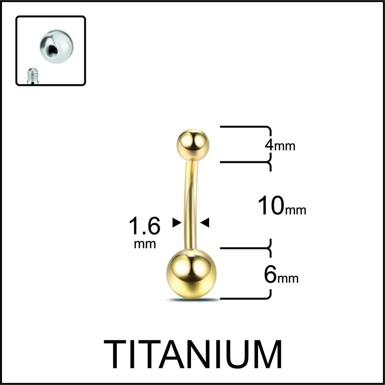 Petite Ball belly button piercing ring in gold 10 mm — implant-grade G23 titanium 14G