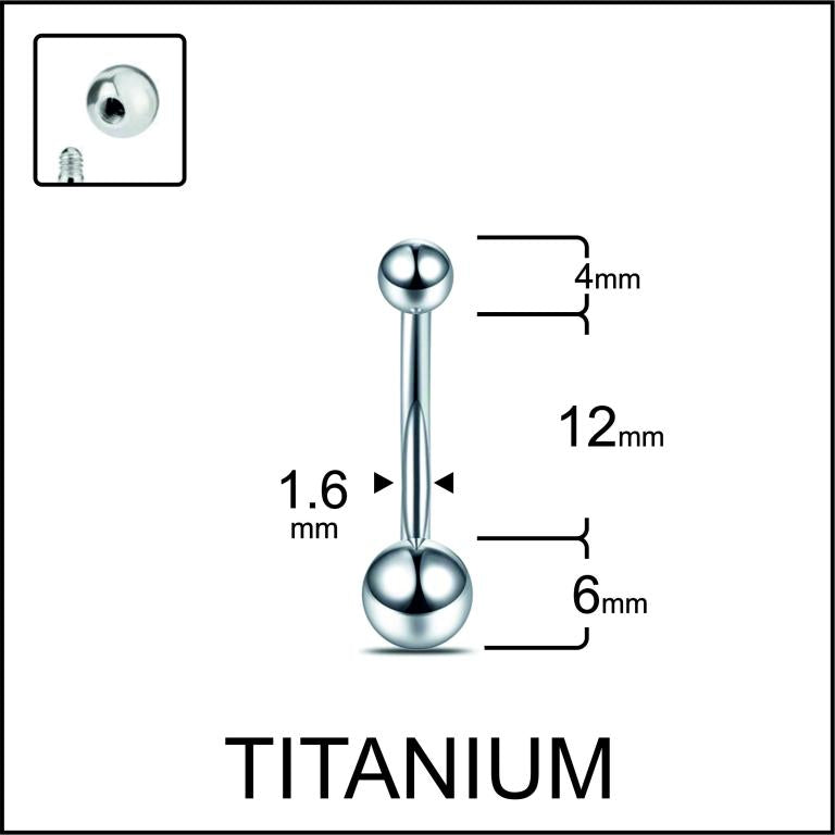 Petite Ball belly button piercing ring in silver 12 mm — implant-grade G23 titanium 14G