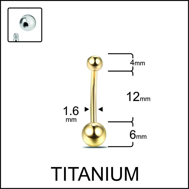Petite Ball belly button piercing ring in gold 12 mm — implant-grade G23 titanium 14G
