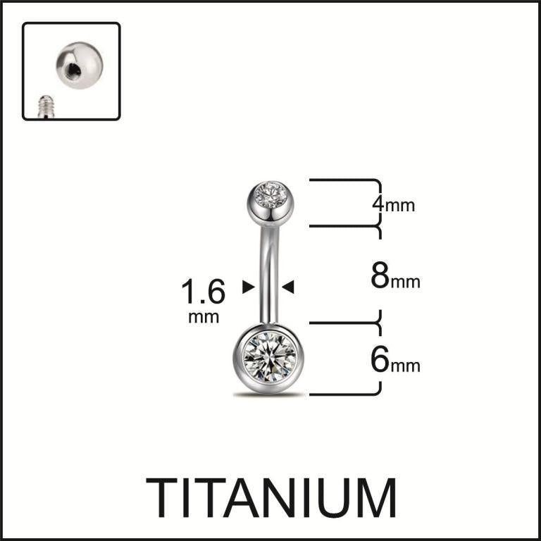 Petite Double Gem belly button piercing ring in silver 8 mm — implant-grade G23 titanium 14G