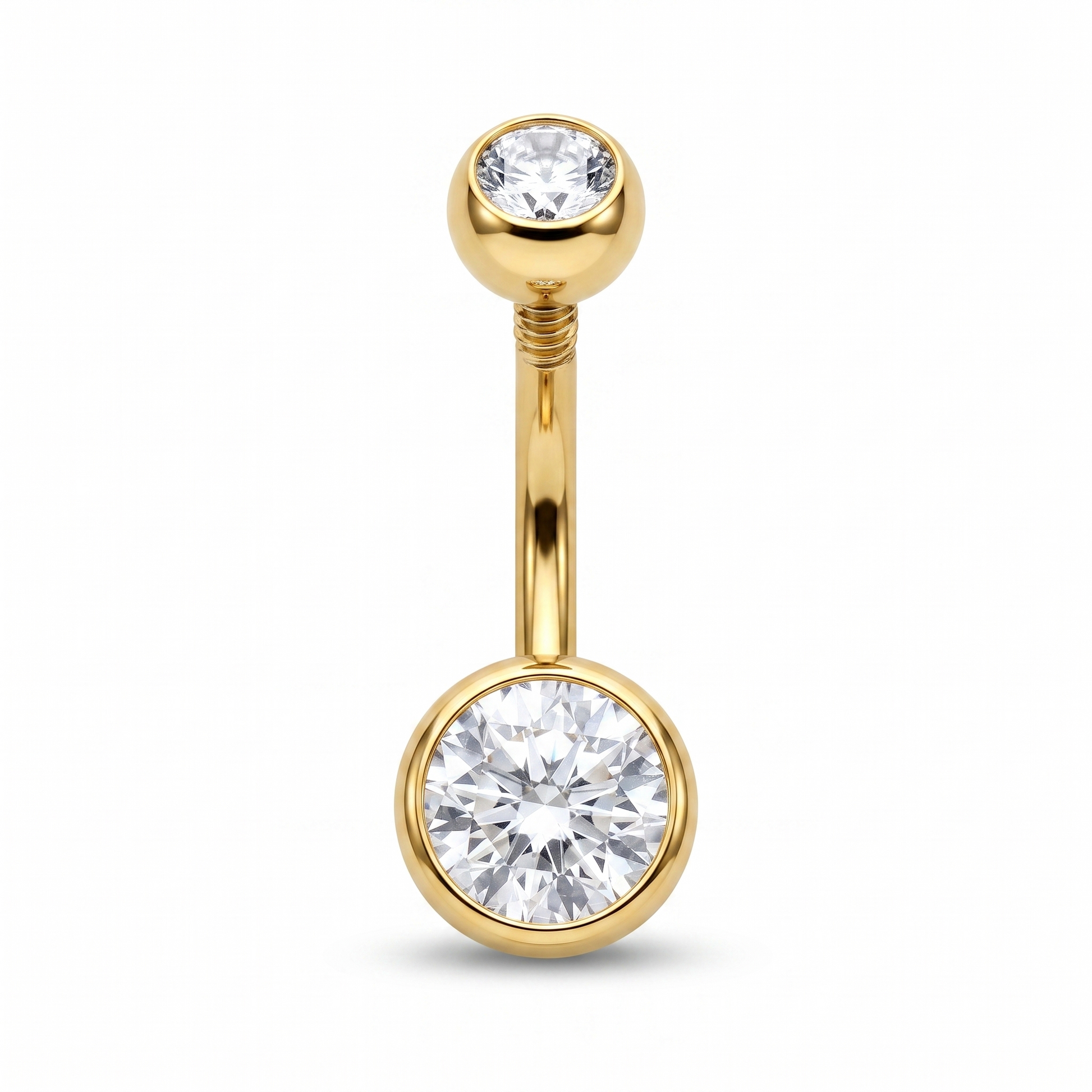 Petite Double Gem CZ belly button ring in gold 8 mm — white background packshot, G23 titanium 14G