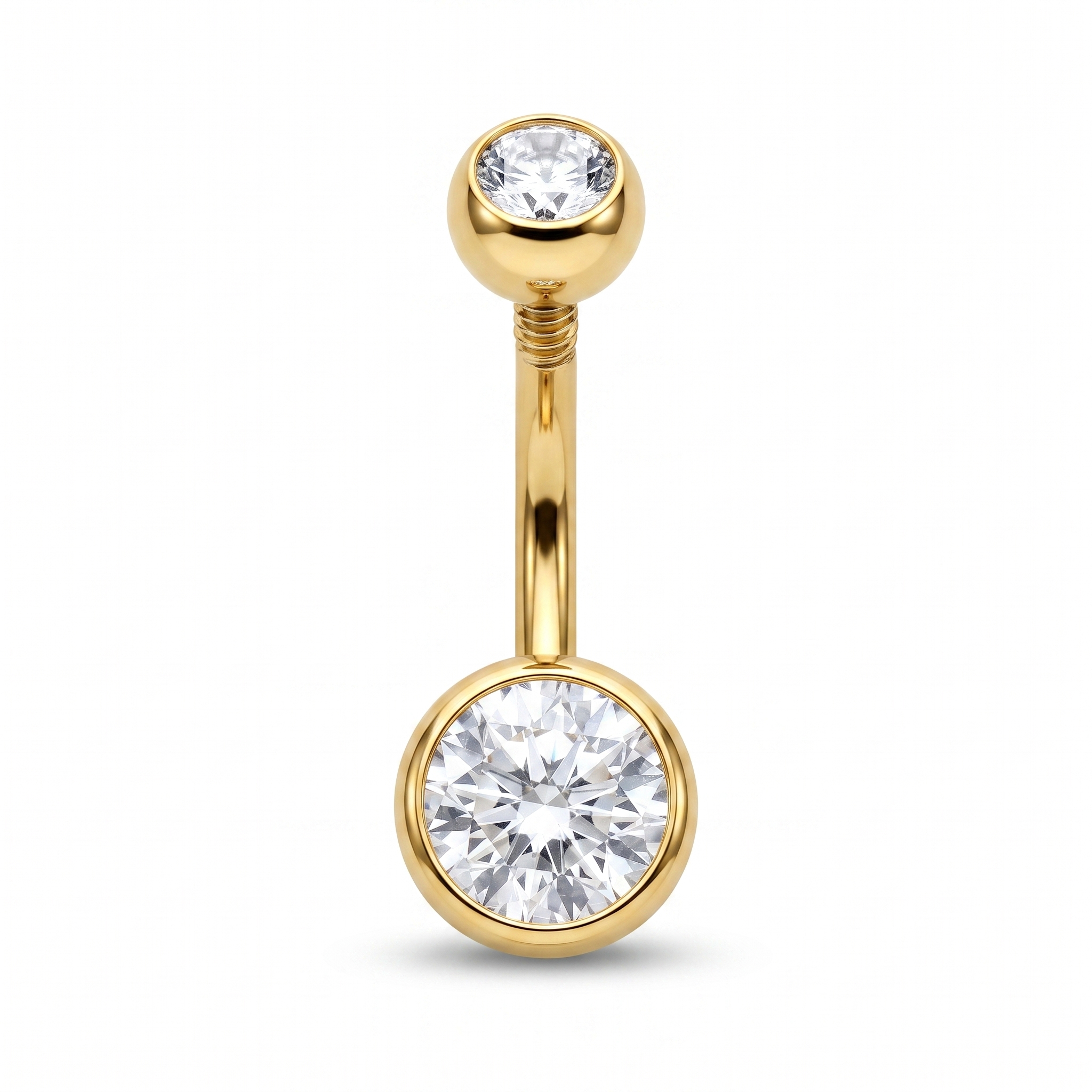 Petite Double Gem CZ belly button ring in gold 8 mm — white background packshot, G23 titanium 14G
